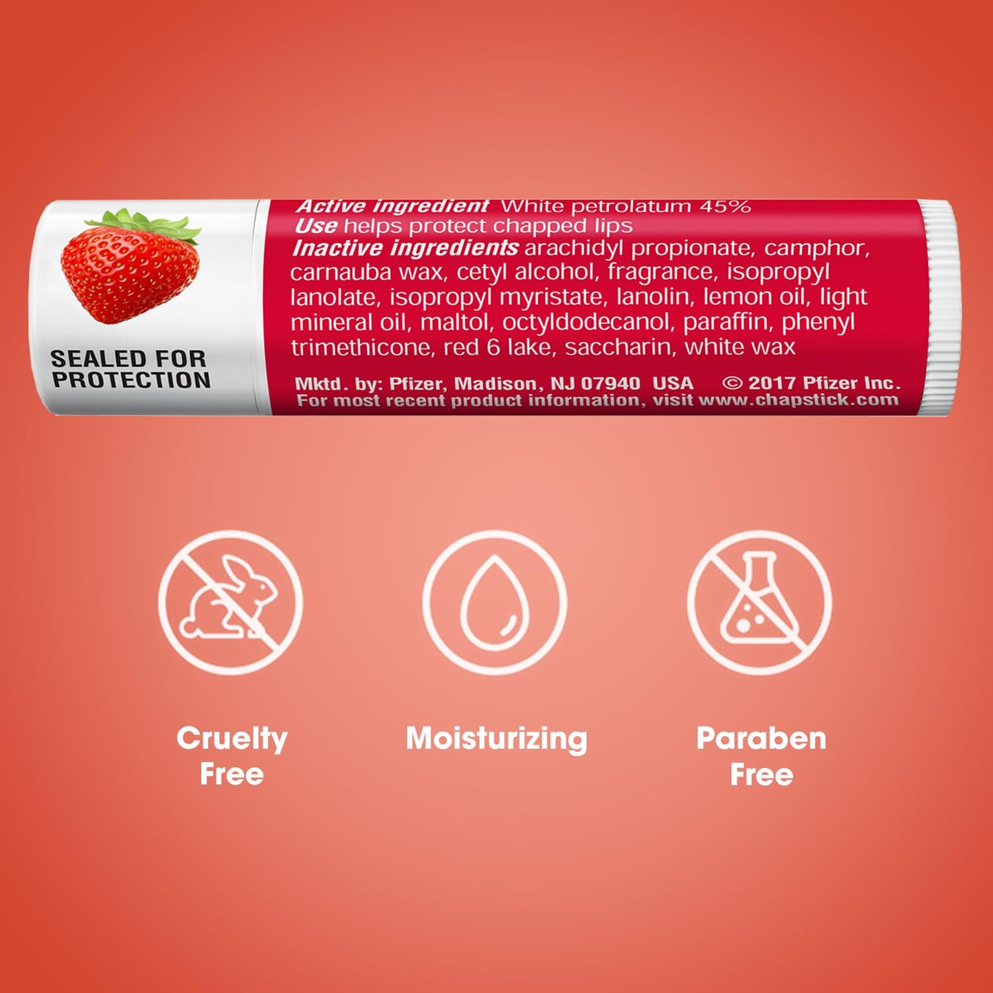 ChapStick Classic Strawberry Lip Balm Tubes, Lip Care and Lip Moisturizer - 0.15 Oz (Pack of 12)