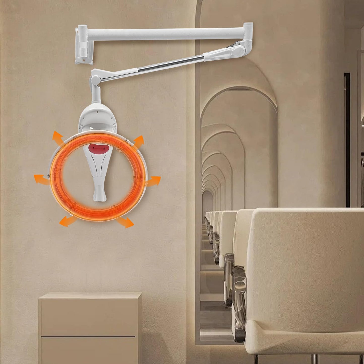 Wall Mount Orbiting Rotating Hair Treatment Machine, 950W 110V 360° Rotating Salon Heating Ring Processor, Hair Perming Treatment Machine for Baking Oil, Coloring (White)