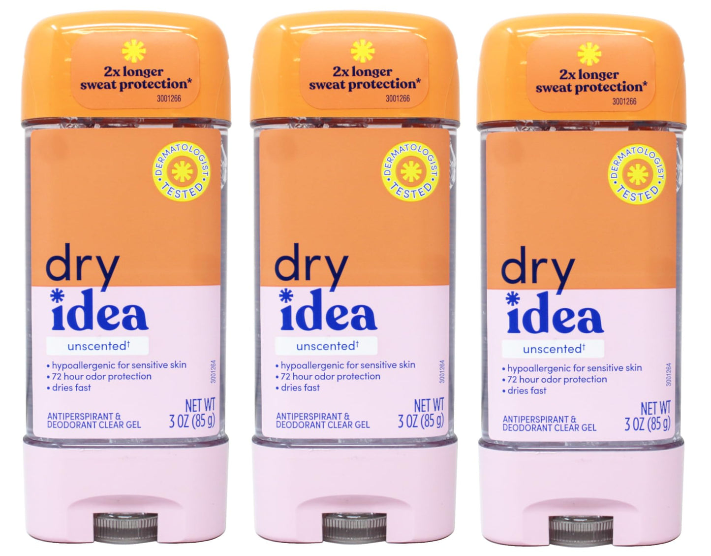 Dry Idea Unscented Gel Antiperspirant Deodorant 3 Ounce (Pack of 3)