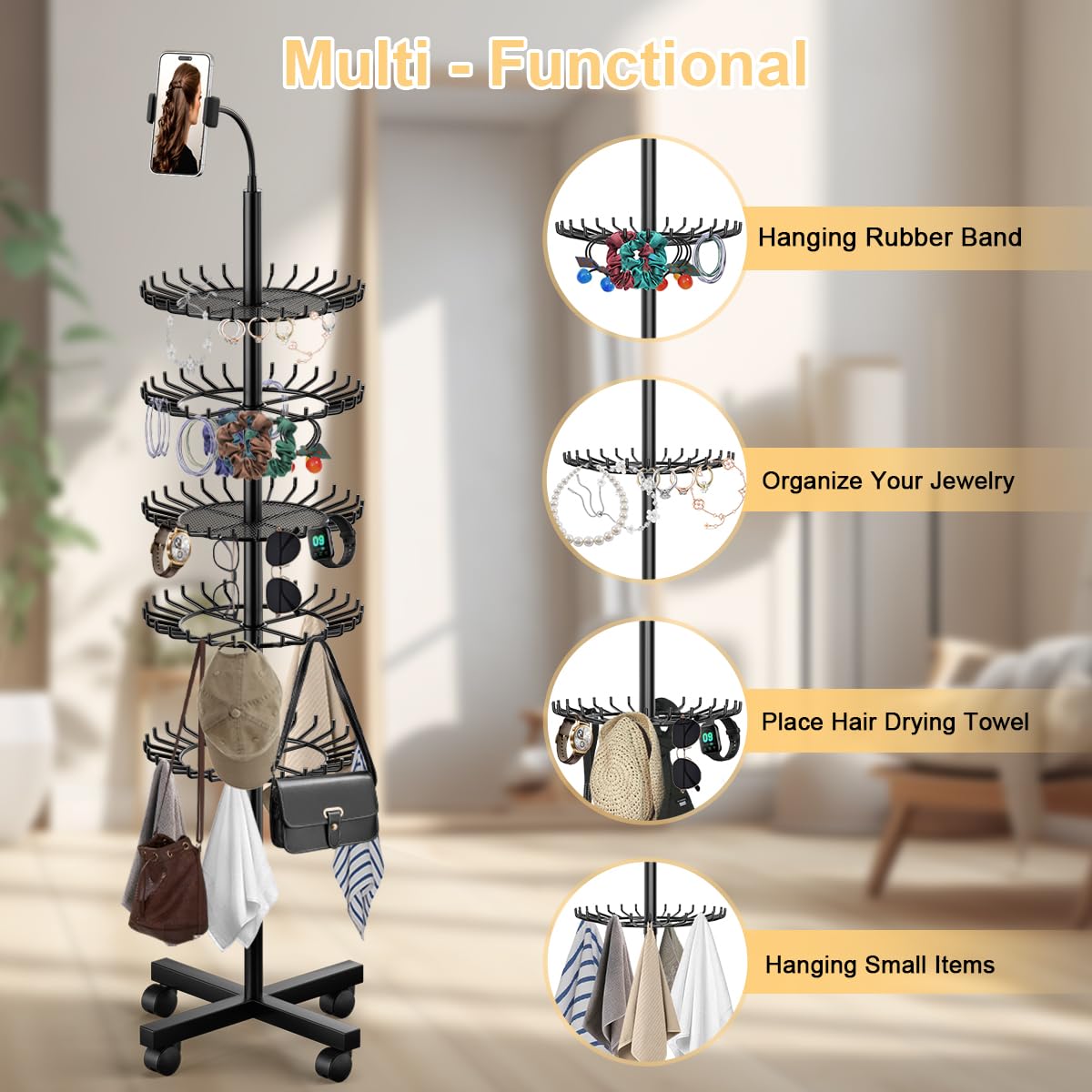 VIFOCUFY Braiding Hair Rack Standing Hair Extension Holder - 140 Pegs Braiding Hair Rack & Divider Stand with Phone Holder for Displaying and Separating Hair
