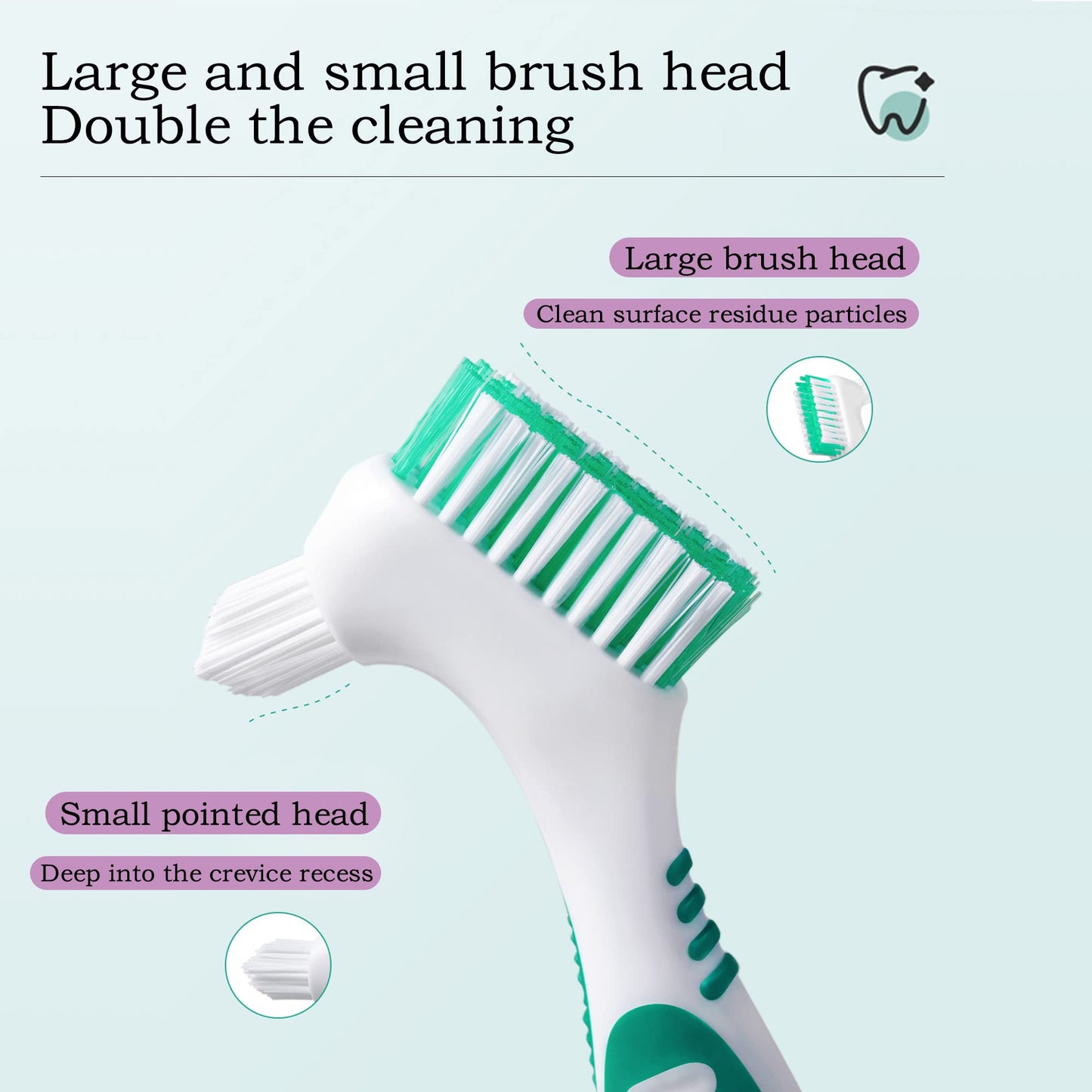 Octuitey Denture Brush 4Pcs Denture Toothbrushes,Denture Cleaning Care Cleaning Brush ,Double Sided Toothbrush,Multi-Layered Bristles and Rubber Anti-Slip Handle (Purple, Green, Blue, Orange)