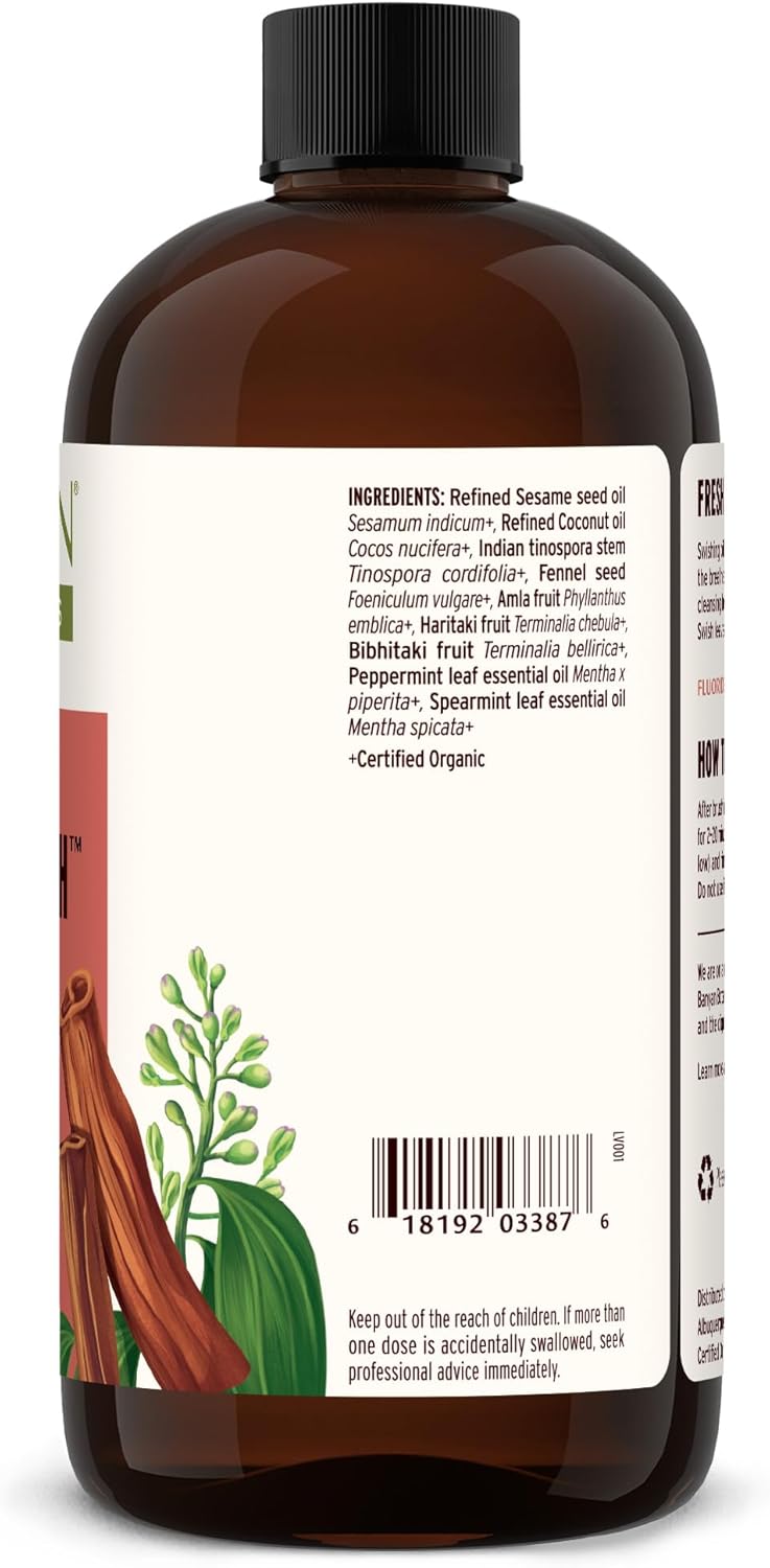 Organic Cinnamon Pulling Oil – Ayurvedic Mouthwash with Coconut Oil for Fresh Breath – 8 oz Vegan
