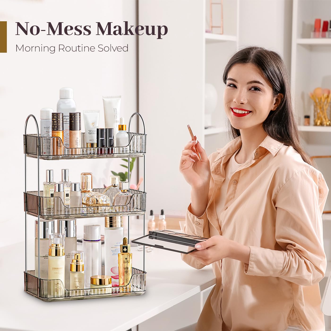 Aveniee Bathroom Counter Organizer, 3 Tier Perfume Skin Care Countertop Storage Shelf, Vanity Makeup Tray for Cosmetic Skincare Lotion,Grey