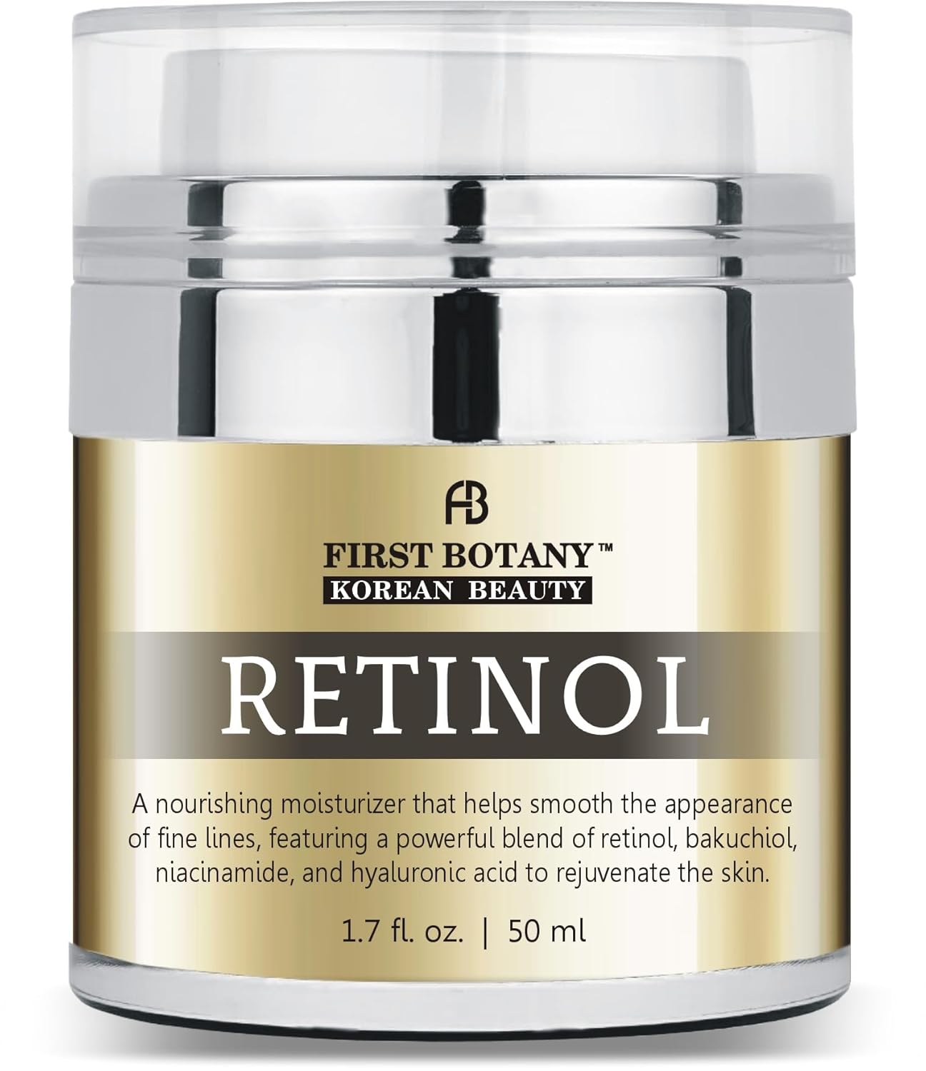 Korean Retinol Moisturizer Face Cream - Hydrating Anti-Aging Cream with Bakuchiol, Niacinamide & Hyaluronic Acid - 1.7 Fl Oz, Cruelty-Free