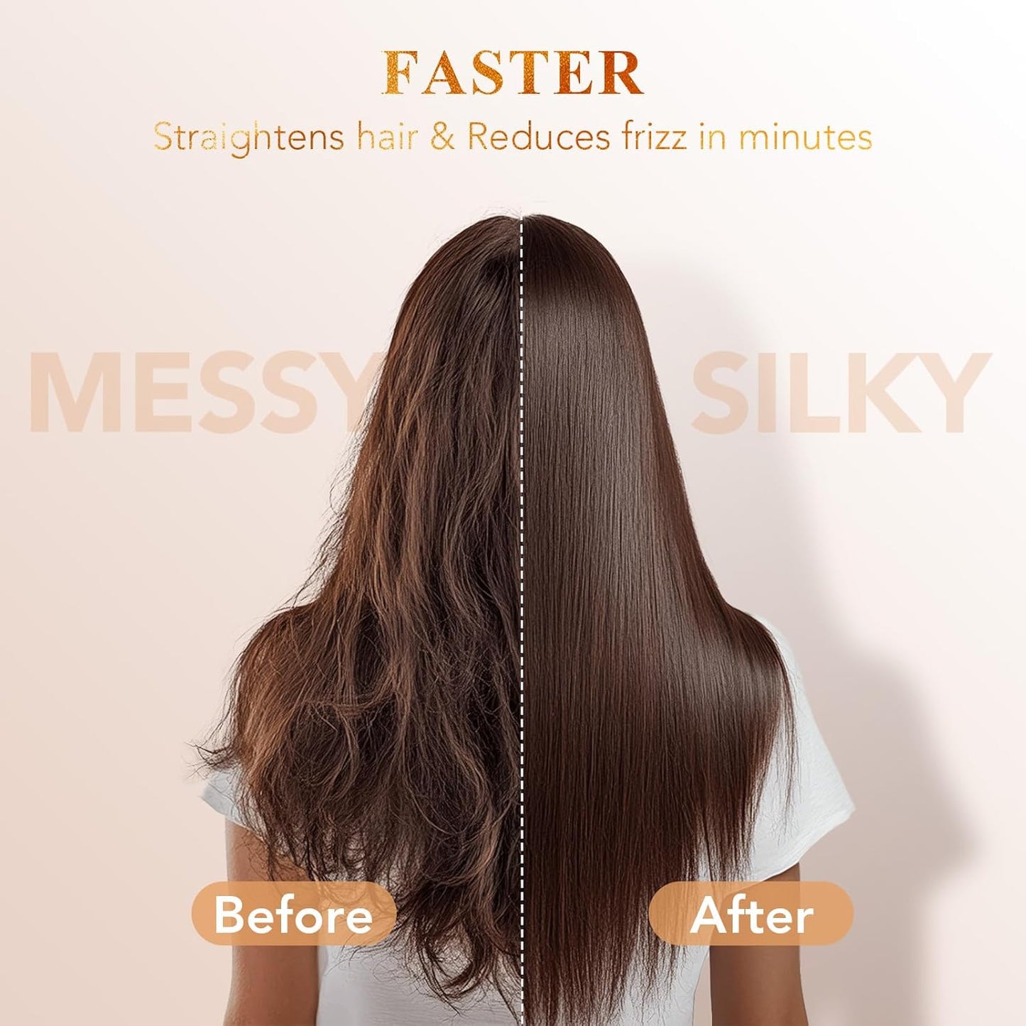 Hair Straightener Brush for Women - 200 Million Ions, 5 Temp Settings, Fast Heating, Auto Shut-Off, Anti-Scald - Quick Home Styling