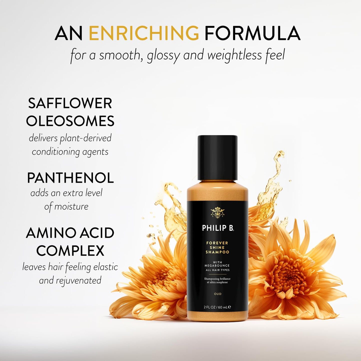 PHILIP B Forever Shine Shampoo, 2 fl. oz. (60 ml) - Volumizing Cleanser With Notes of Pure Oud Leaves Hair Smooth & Glossy, Reduces Frizz, For All Hair Types