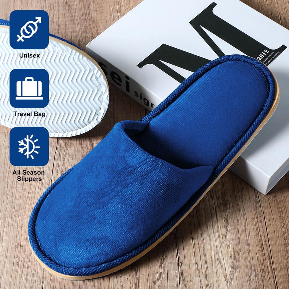 Non-Slip Disposable Slippers - 2-6 Pairs, Washable Velvet Closed Toe for Guests, Hotel & Spa