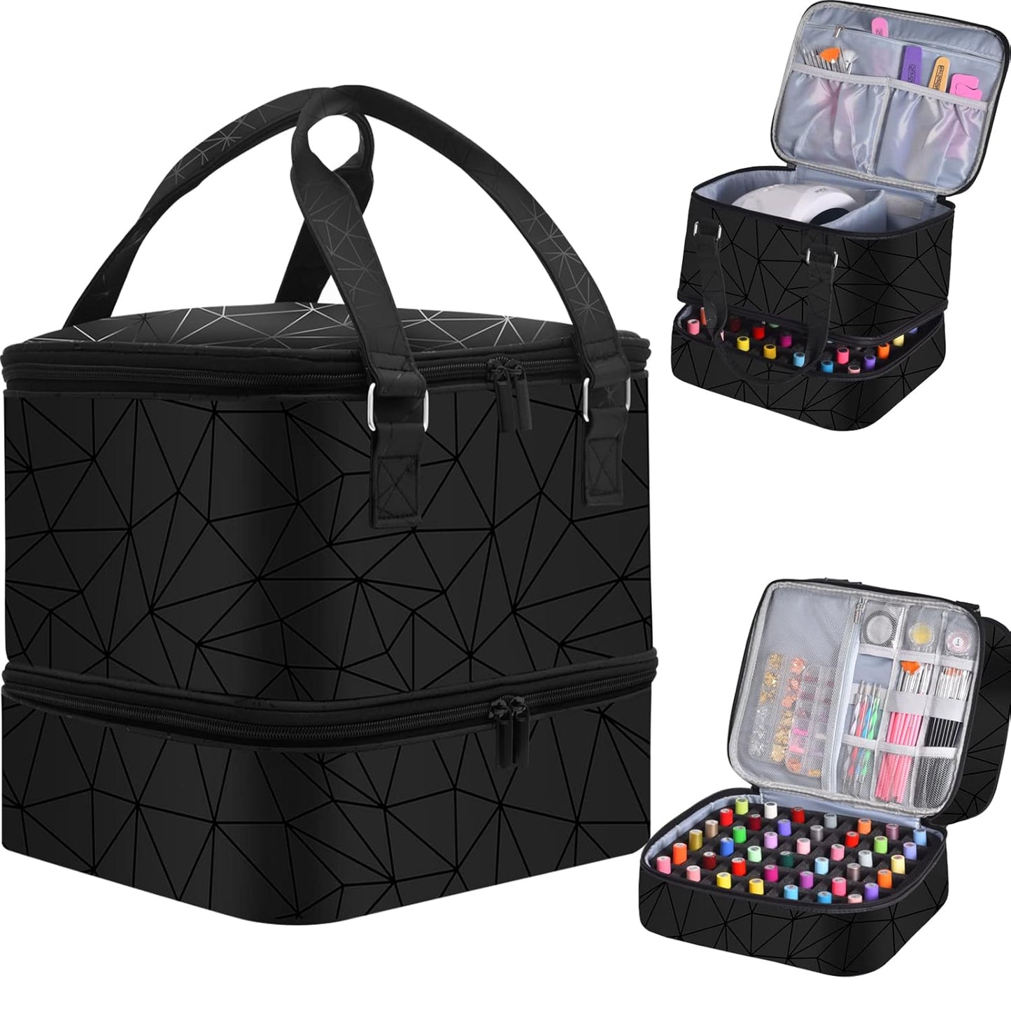 Nail Polish Organizer Bag with Travel Case for 30+ Bottles & Nail Lamp - Purple
