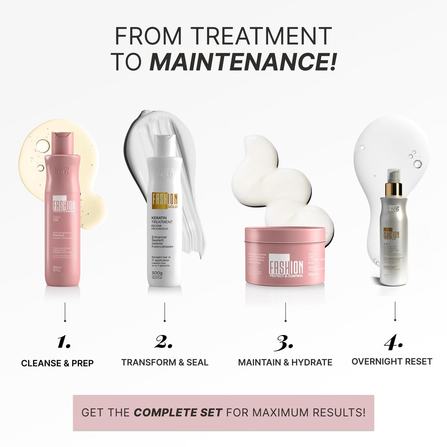 FASHION GOLD, Keratin Hair Treatment, 6 USES per Bottle, Keratina para Alisar el Pelo, Alisado Brasileño Keratina Permanente, Alisados Organicos SIN FORMOL, Nanoplastia, 300 grs