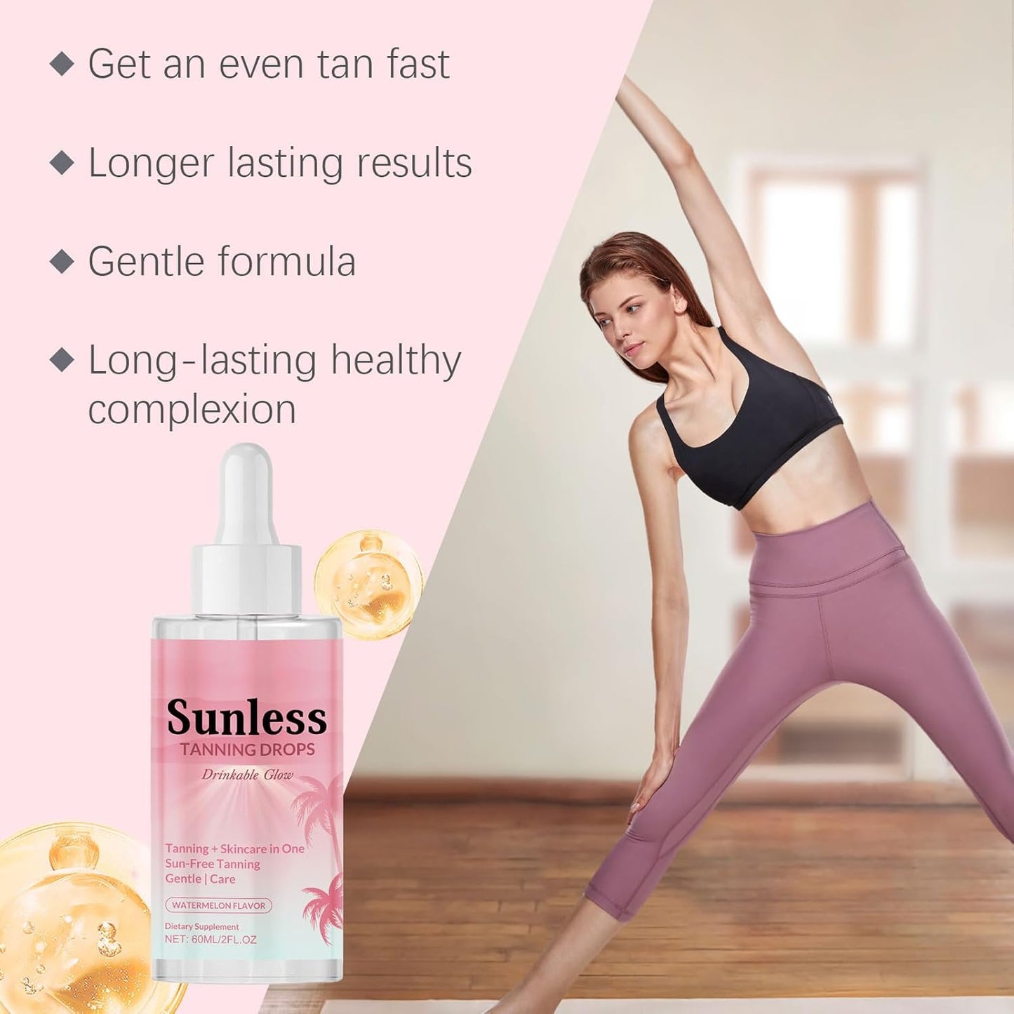 Drinkable Tanning Drops - Moisturizing Bronzing Tanner for Face & Body, 60mL