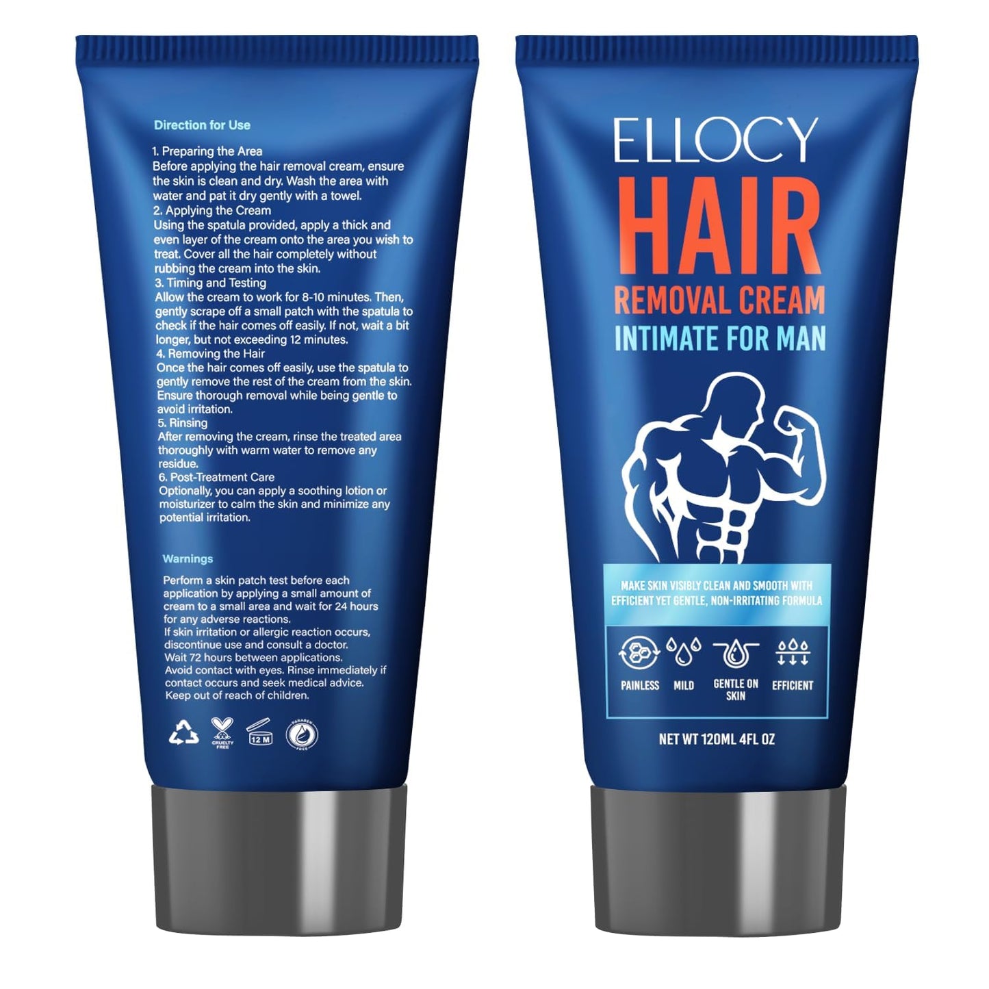 Men's Hair Removal Cream - Painless Depilatory for Intimate Areas, 120ml
