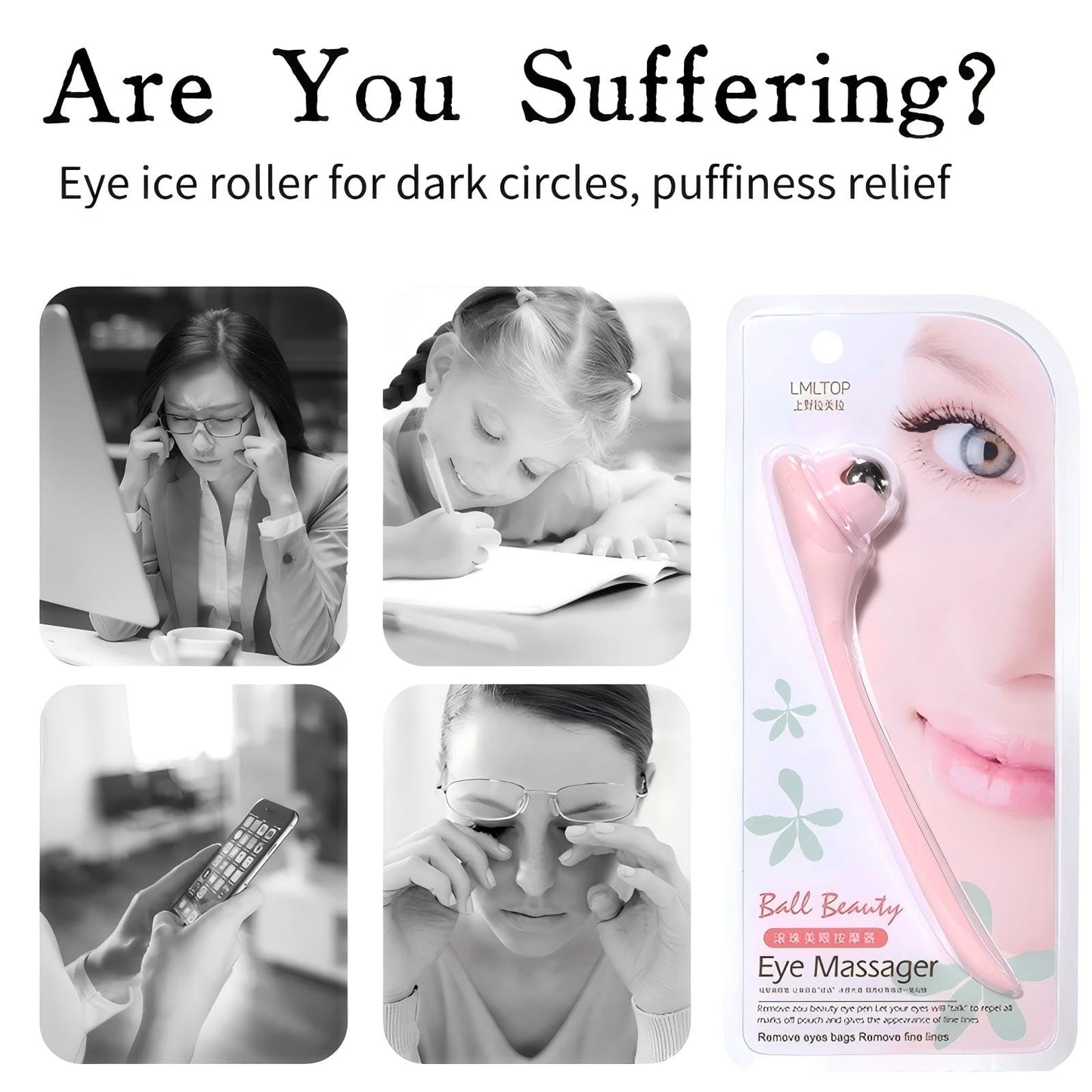 KINTEGOOD Eye Roller Massager with 360 Rotating Stainless Steel Roller Ball, Face and Eye Ice Roller for Dark Circles, Puffiness Relief, 1 Pack, Light Red