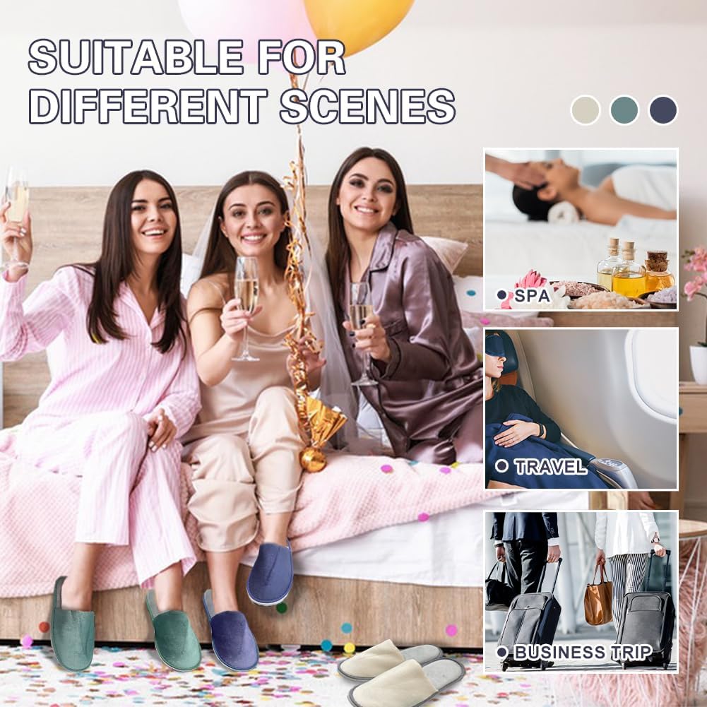 Non-Slip Disposable Slippers - 2-6 Pairs, Washable Velvet Closed Toe for Guests, Hotel & Spa