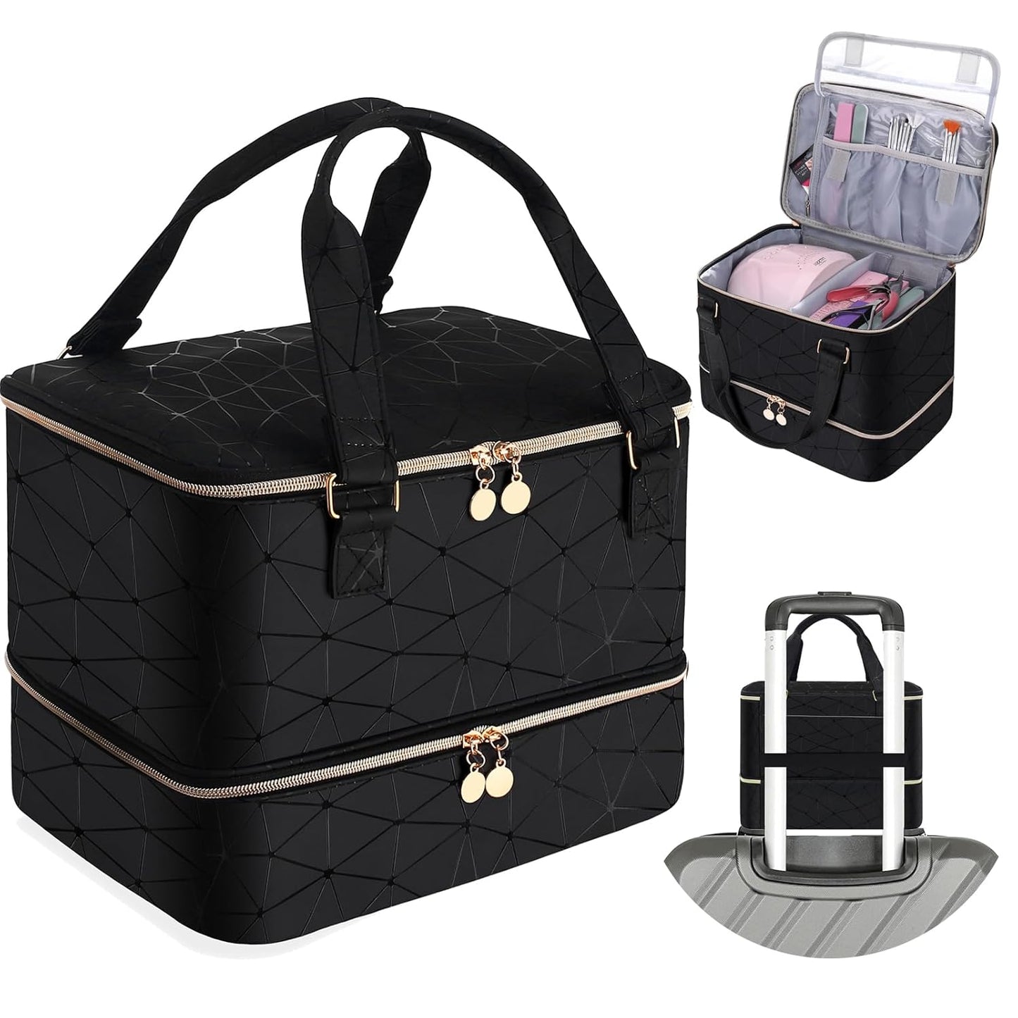 Nail Polish Organizer Bag with Travel Case for 30+ Bottles & Nail Lamp - Purple