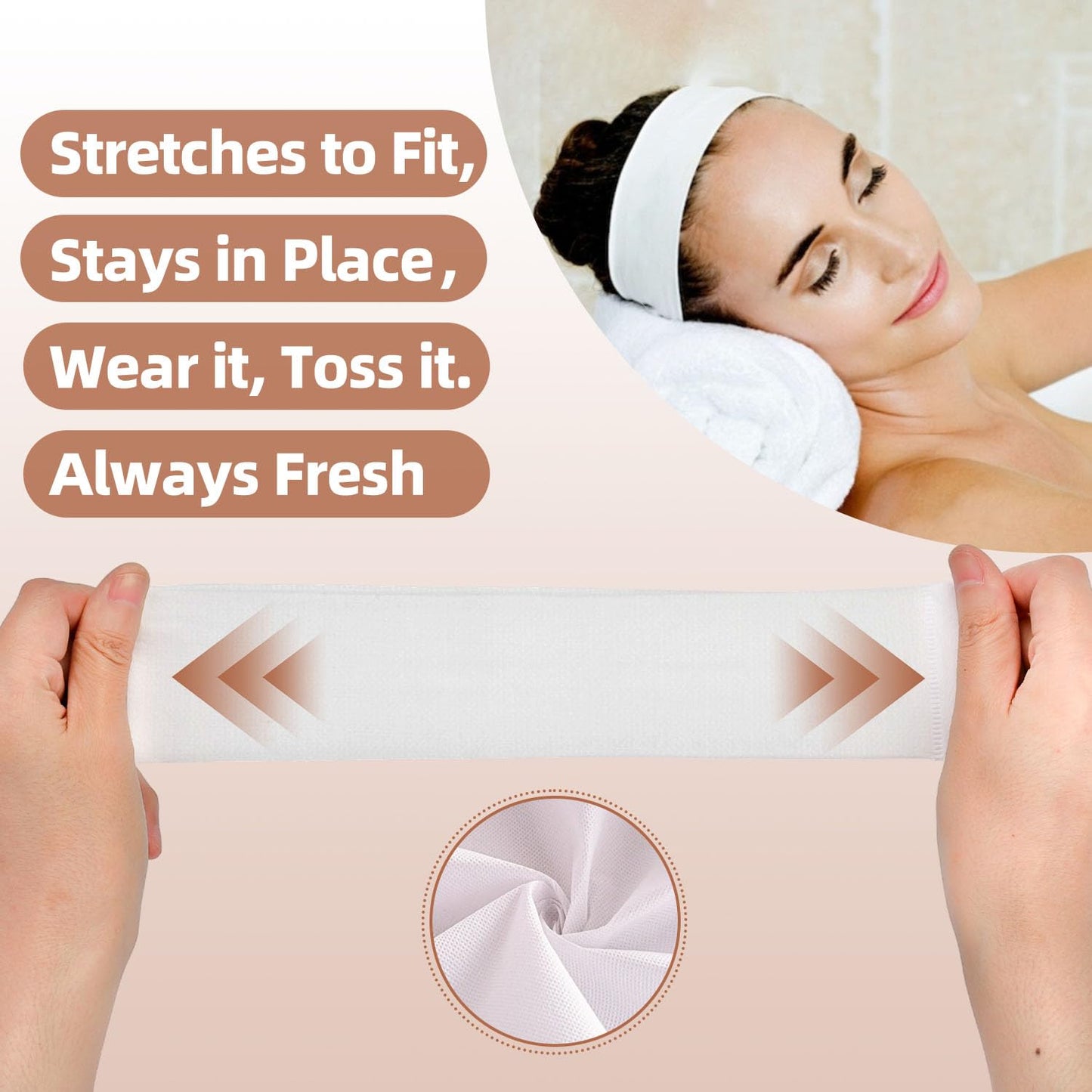 Saranna 120 Pieces Disposable Spa Headbands for Women Facial Hairband Non-Woven Makeup Headband for Hair Head Wrap Washing Face Skincare Travel Esthetic Headbands White