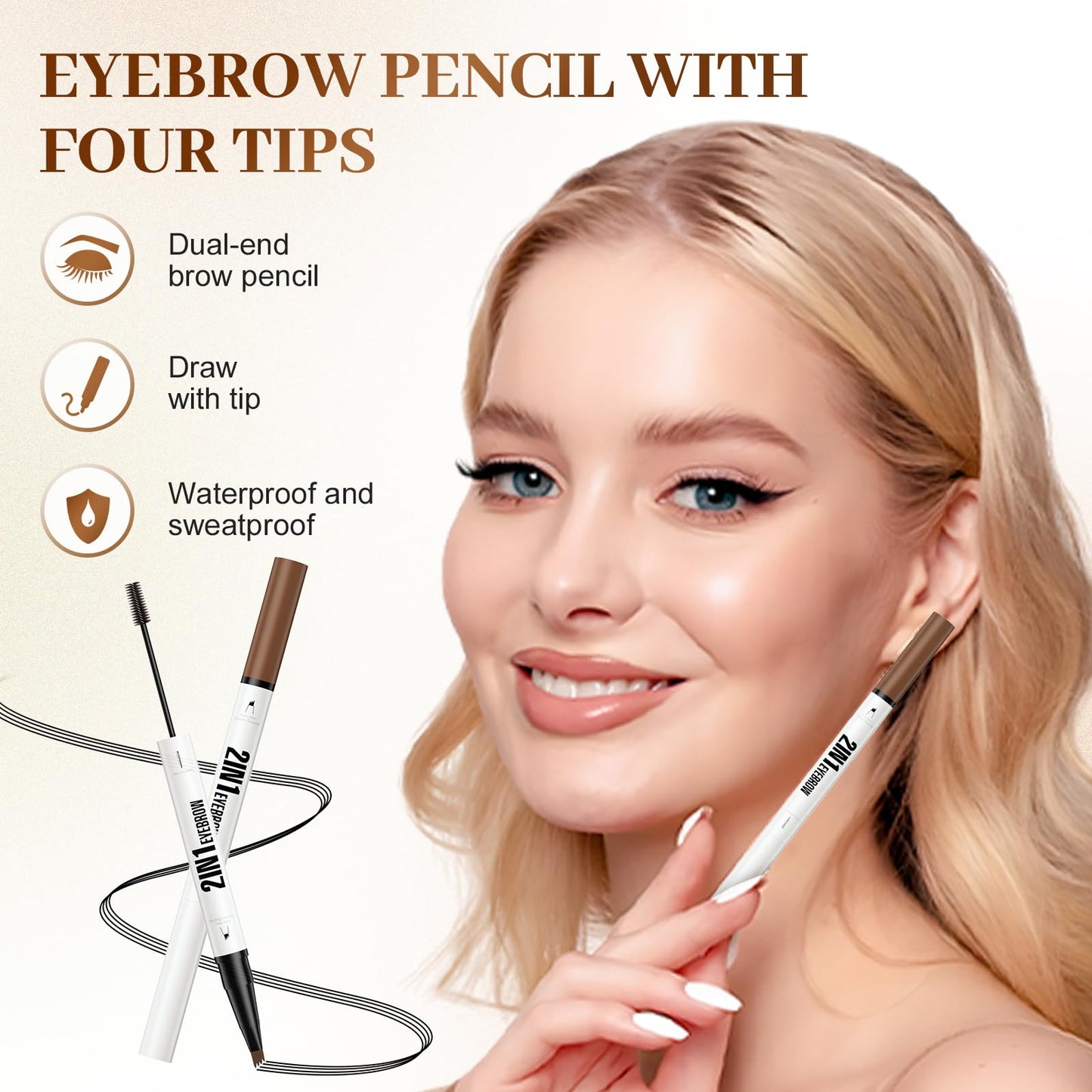Microblading Eyebrow Pencil, 2025 New 2-in-1 Dual-Ended Eyebrow Pen and Eyebrow Gel, 4 Fork Tip Eyebrow Pencils for Women Waterproof Brow Pen Long Lasting (Light Brown)