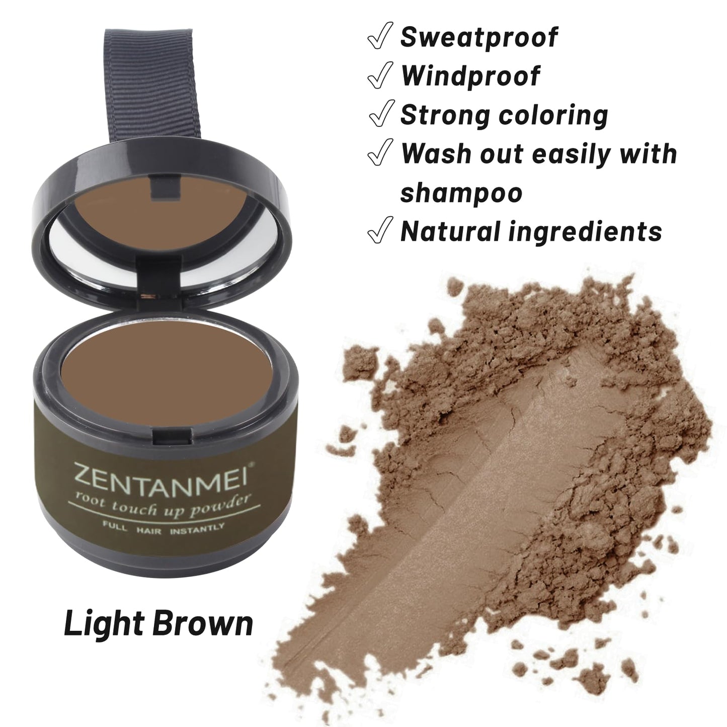 ZENTANMEI Root Touch Up Hairline Powder for Women & Men, Gray Hair Cover Up, Hairline Shadow Powder Sweatproof & Windproof, 0.14 oz Root Cover Up for Thinning Hair (Light Brown)