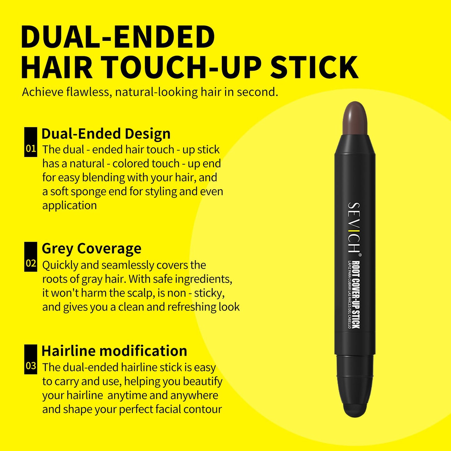 Sevich Root Cover Up Stick - Instant Grey Hair Coverage Touch Up, Root Touch Up Hair Color, Natural Concealer for Hairline, Roots & Sides for Women & Men, Plant-based,48H Makeup Lasting,Dark Brown