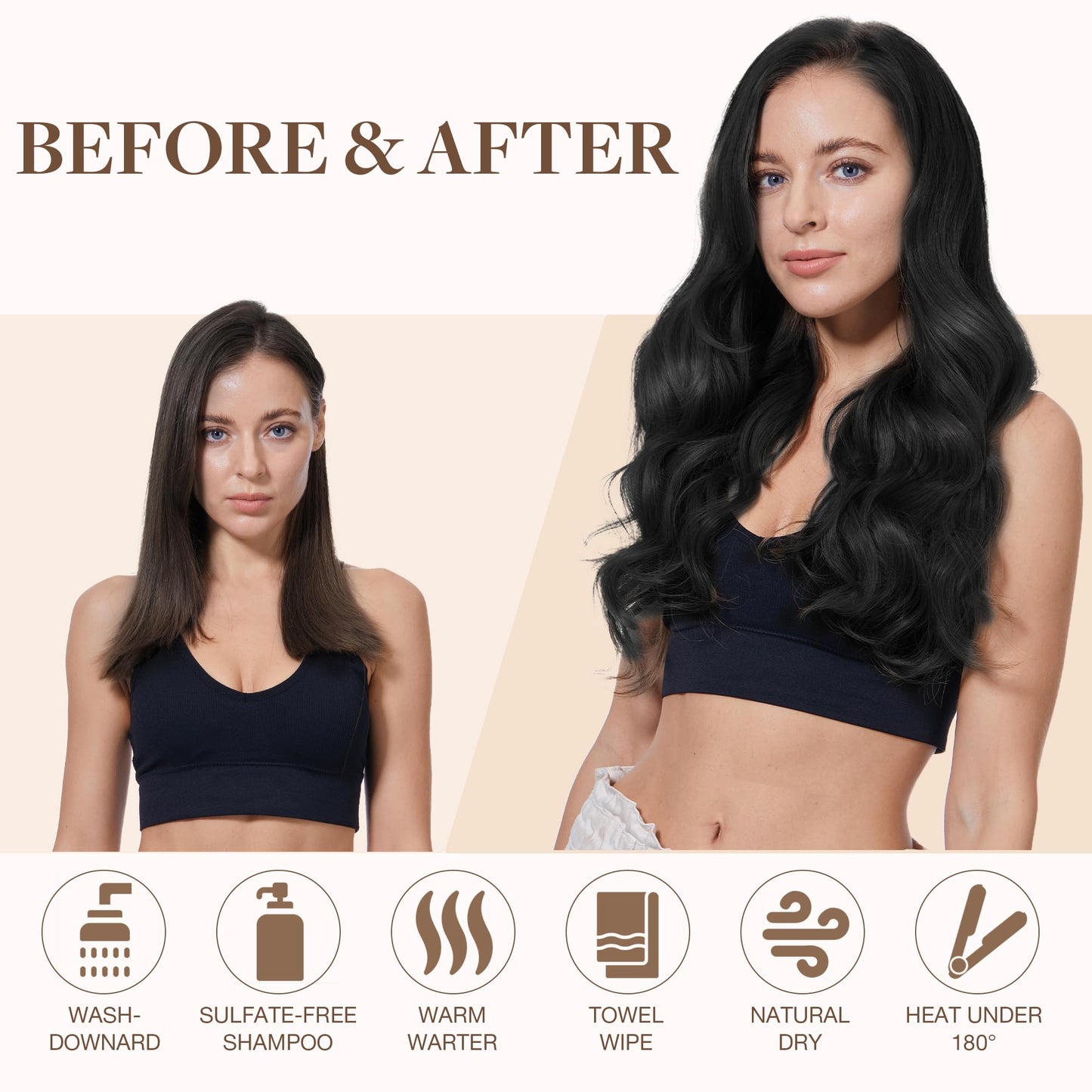 GOO GOO Sew in Hair Extensions Real Human Hair, Weft Hair Extensions Human Hair, 1 Jet black 22inch 110g, Weft Bundles Straight Silky Remy Hair