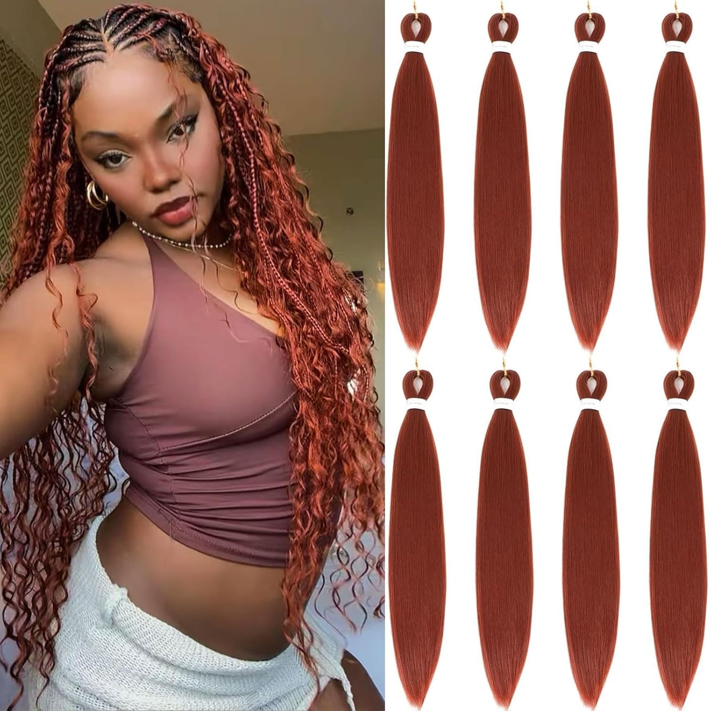 24-Inch Pre-Stretched Braiding Hair - 8 Packs Soft Yaki Texture for Crochet & Twists