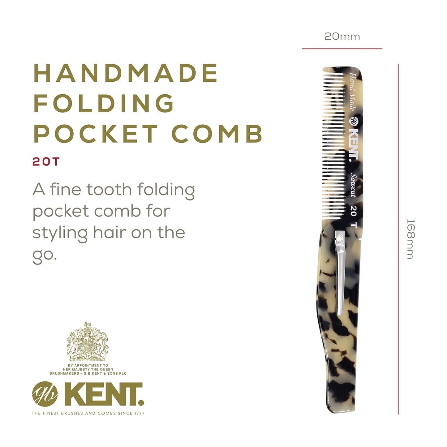 Kent Set Men's Hair Combs - 81T X-Small & 20T Folding Fine Tooth Grooming Kit for Hair, Beard & Mustache - Handmade in England