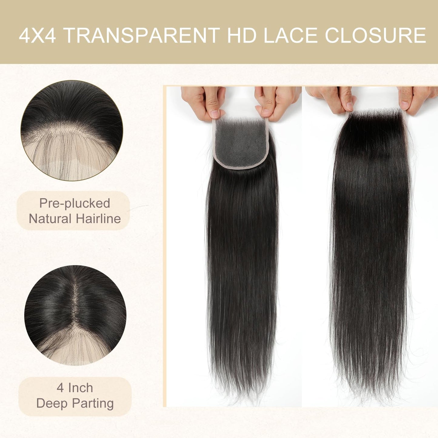 5x5 HD Lace Closure Body Wave Human Hair - Pre-Plucked Natural Hairline (10 Inch, Natural Color)