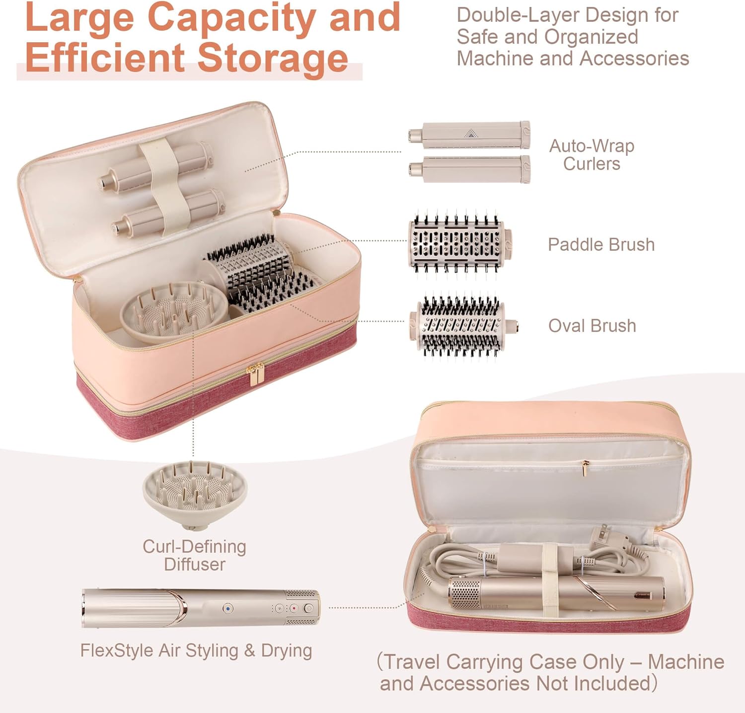 Dyson Airwrap Travel Case - Double-Layer Storage Bag for Shark Hair Dryer & Attachments