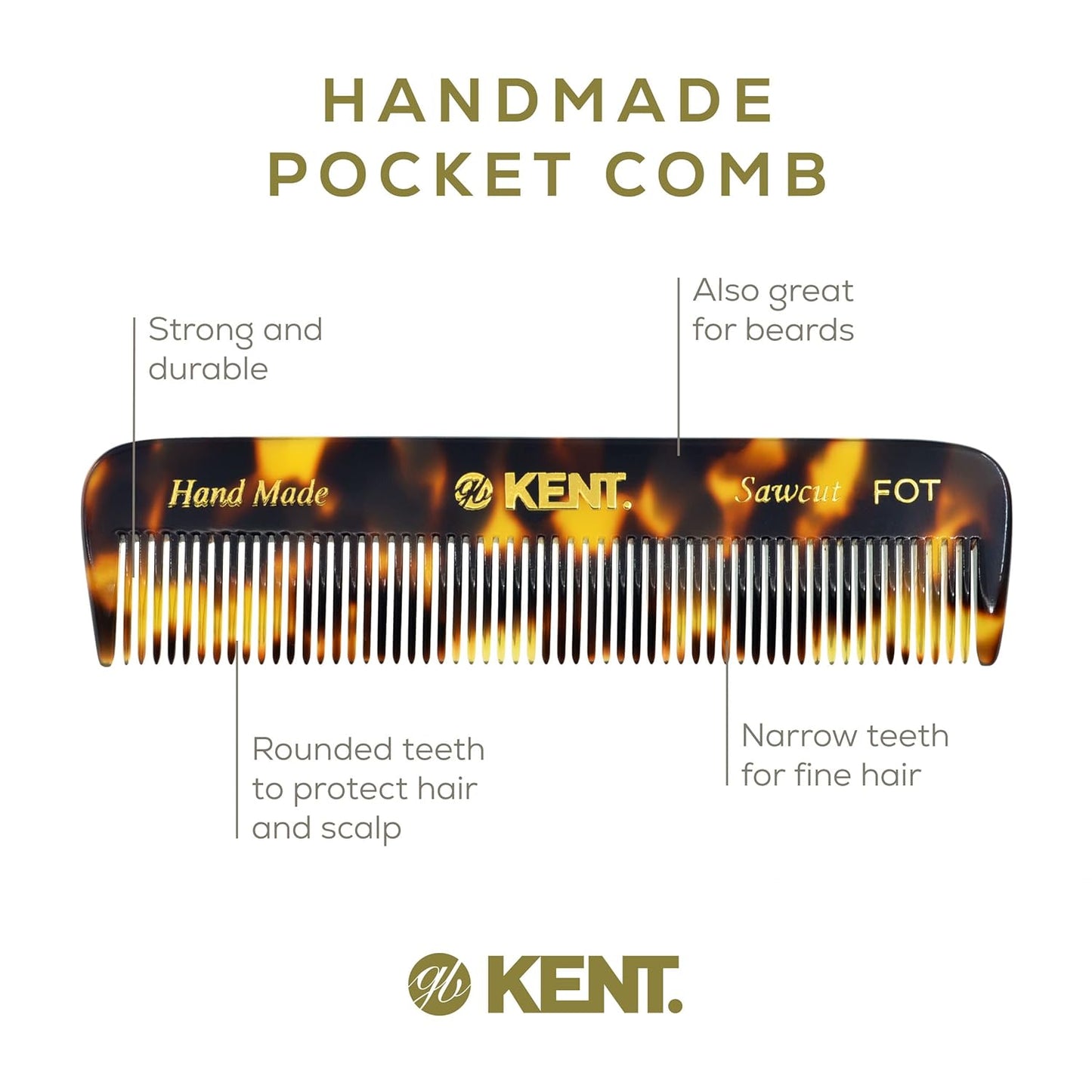 Kent Set Men's Hair Combs - 81T X-Small & 20T Folding Fine Tooth Grooming Kit for Hair, Beard & Mustache - Handmade in England