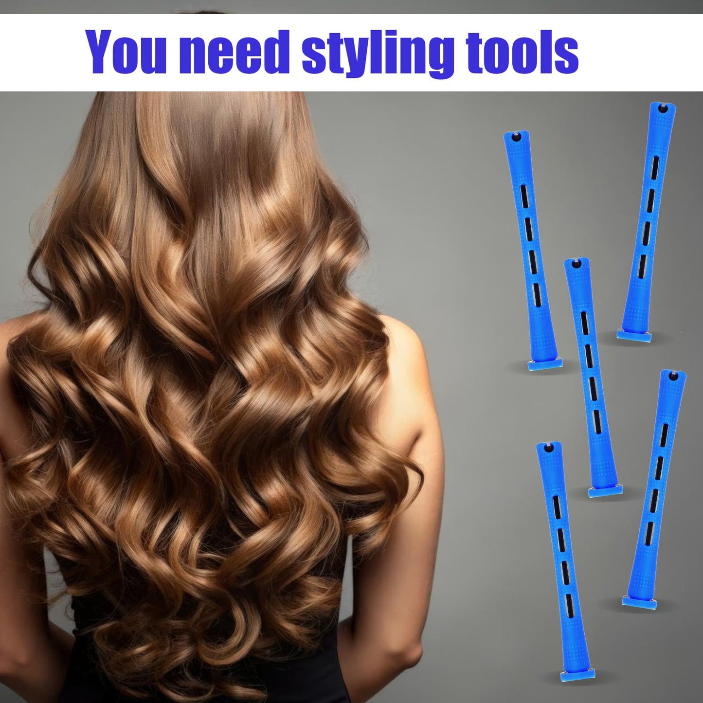 20 Pcs Perm Rods, ABS Plastic Silicone Curling Rods, Cold Wave Heatless Curlers Rollers for Short Long Hair Natural Waves, Curls, Voluminous Styles (0.35 Inches, Blue)