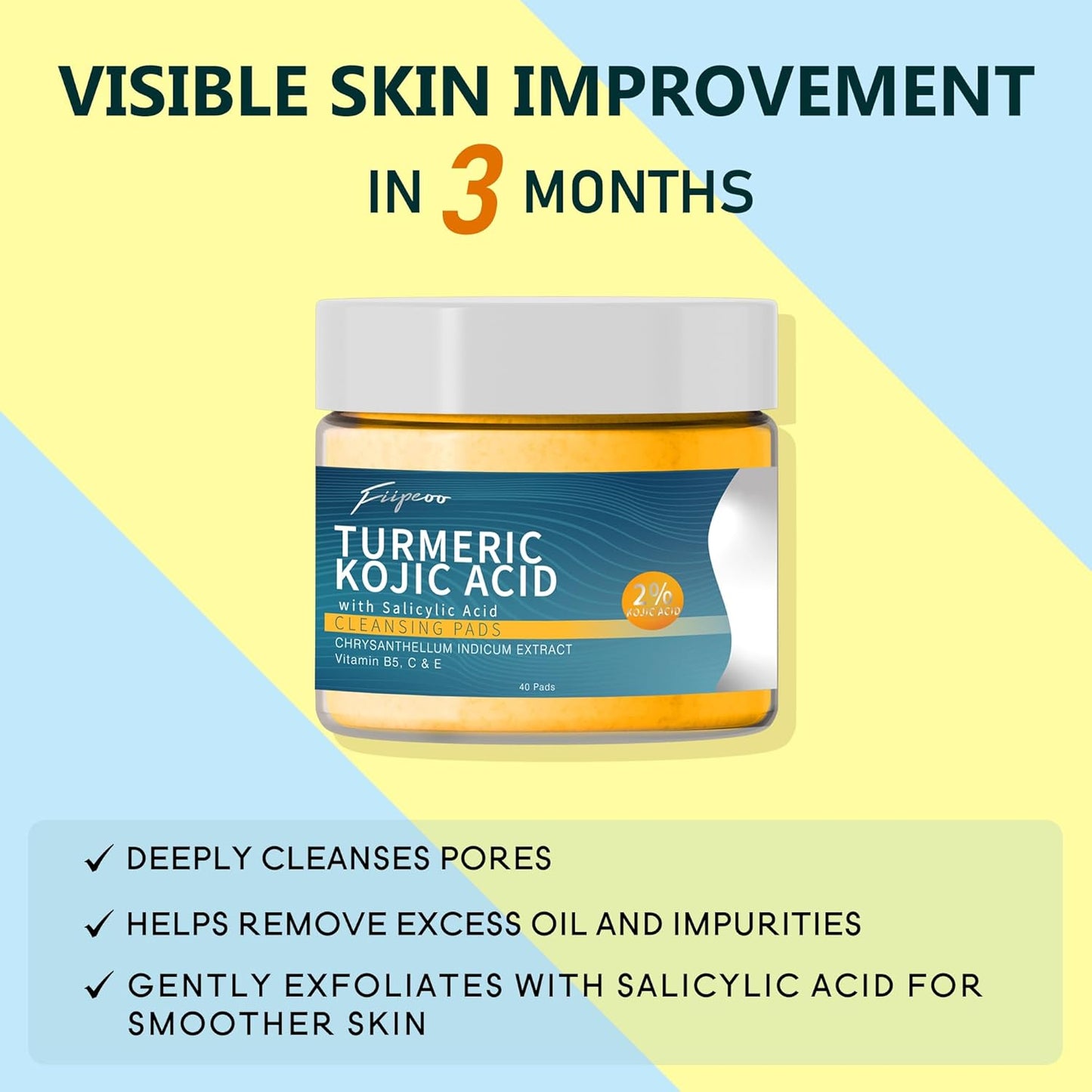 Turmeric Cleansing Pads with Kojic Acid - 80 Exfoliating & Hydrating Pads for Face