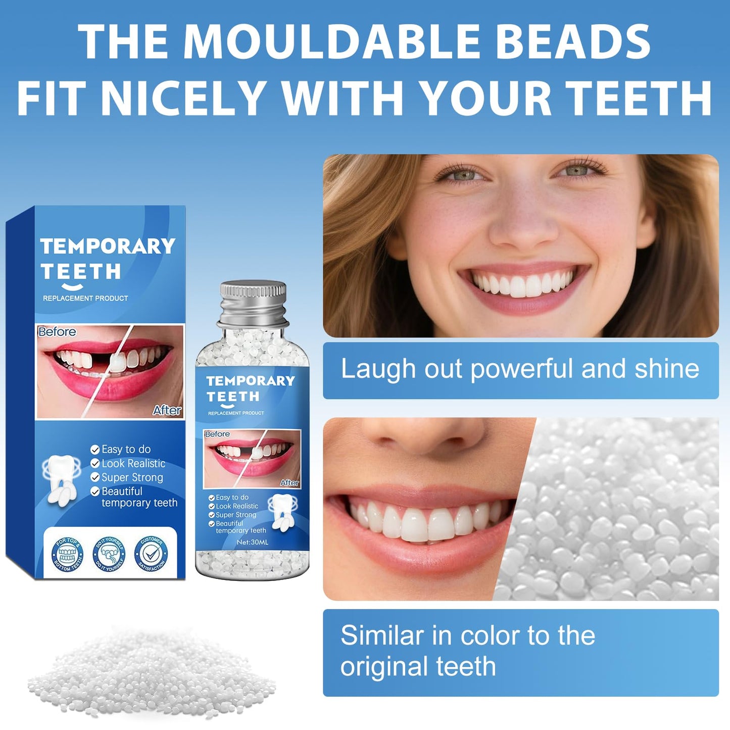 Tooth Repair Kit, Moldable False Teeth Beads for Teeth Repair, Suitable for Missing, Cracked DIY Denture Kit, 1PCS