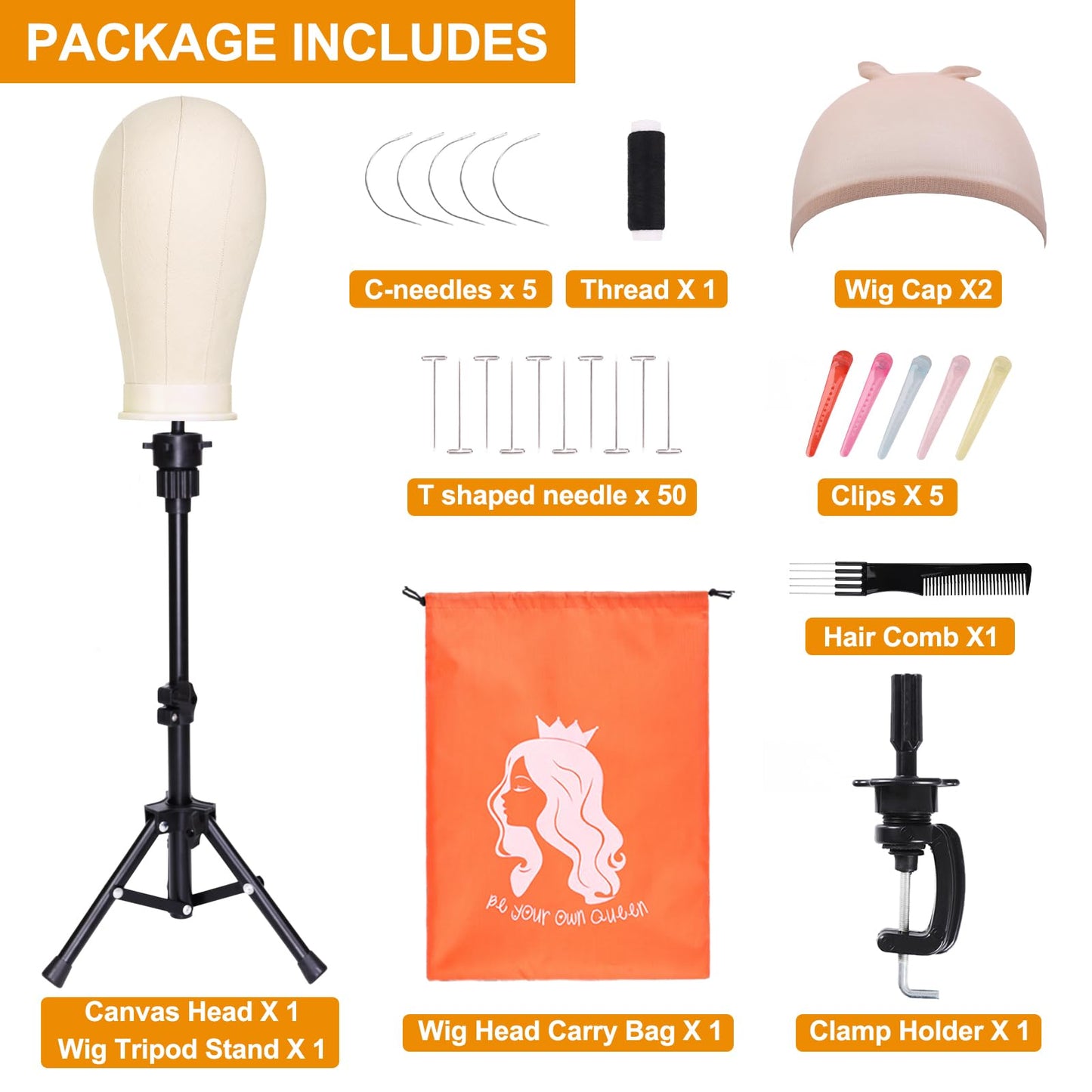 PWEOUKE 22 Inch Canvas Wig Head with Stand for Wigs ,Height Adjustable Wig Stand Tripod with Canvas Block Wig Head,Manikin Head Block Set for Cosmetology with Wig Stand and Storage Bag 22 Inch