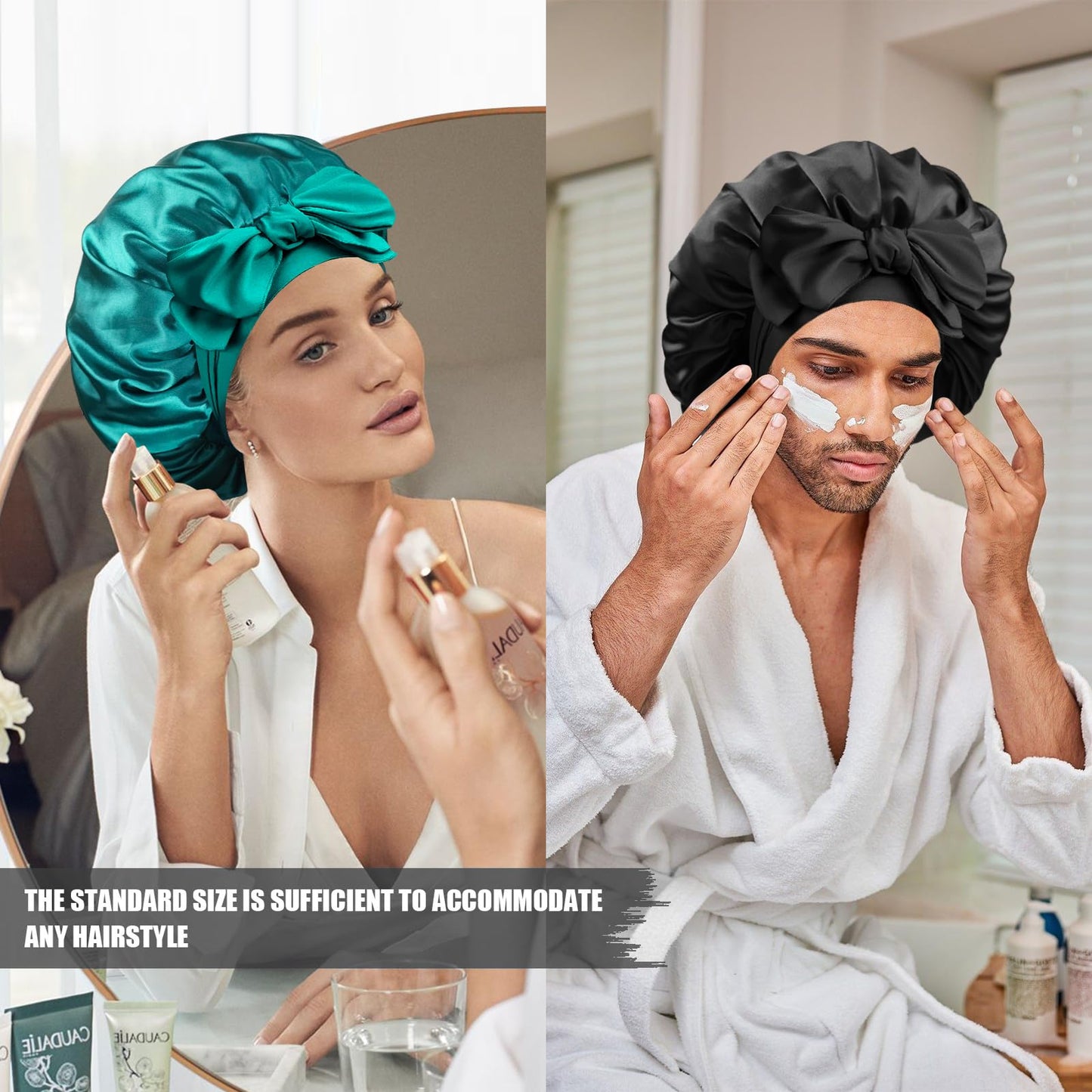 Doitory Silk Bonnet for Sleeping Women, Adjustable Soft Satin Lined Bonnet with Tie Band, Double Layer Sleep Night Cap for Natural & Curly Hair