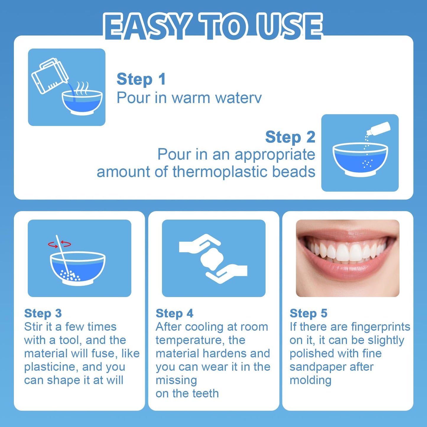 Tooth Repair Kit, Moldable False Teeth Beads for Teeth Repair, Suitable for Missing, Cracked DIY Denture Kit, 1PCS