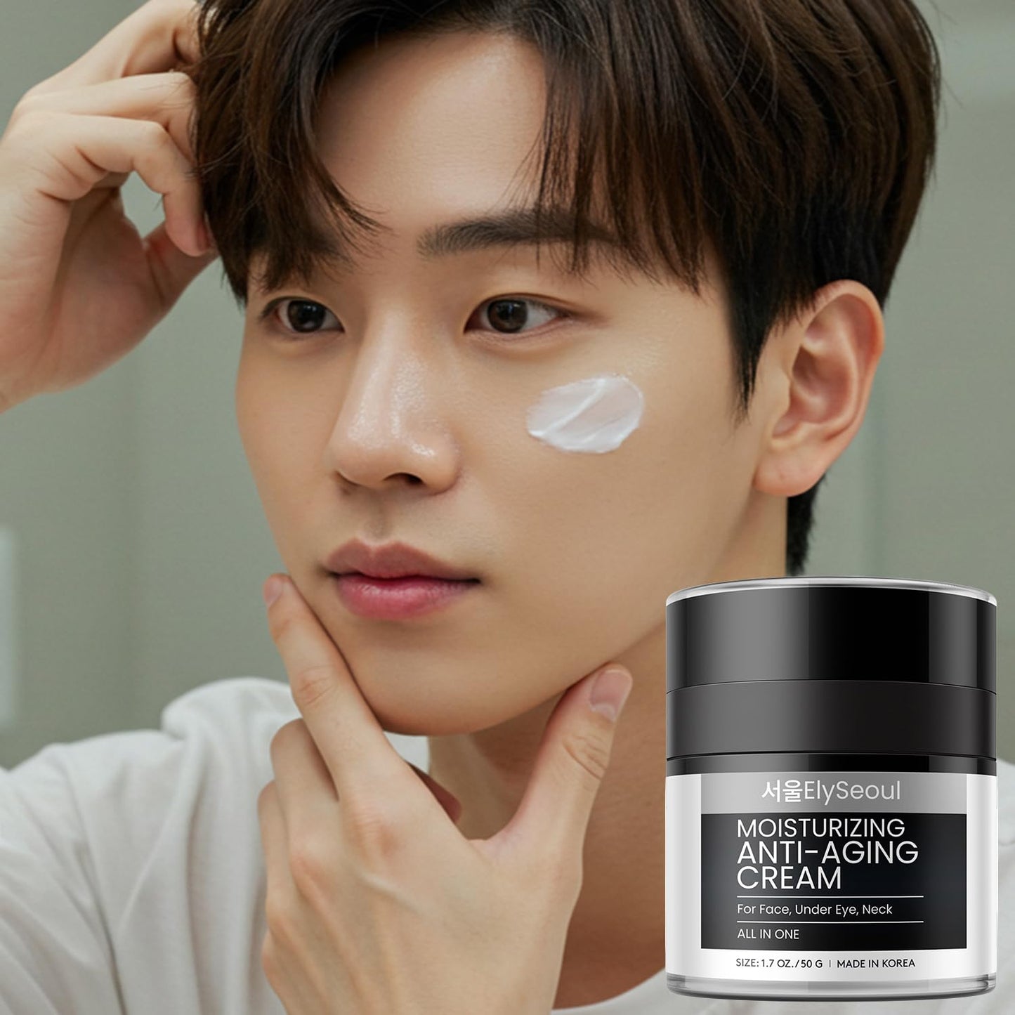 Korean 6-in-1 Men's Face Cream - Anti-Aging Moisturizer for Wrinkles, Dark Circles & Puffiness with Retinol & Hyaluronic Acid, 1.7 oz
