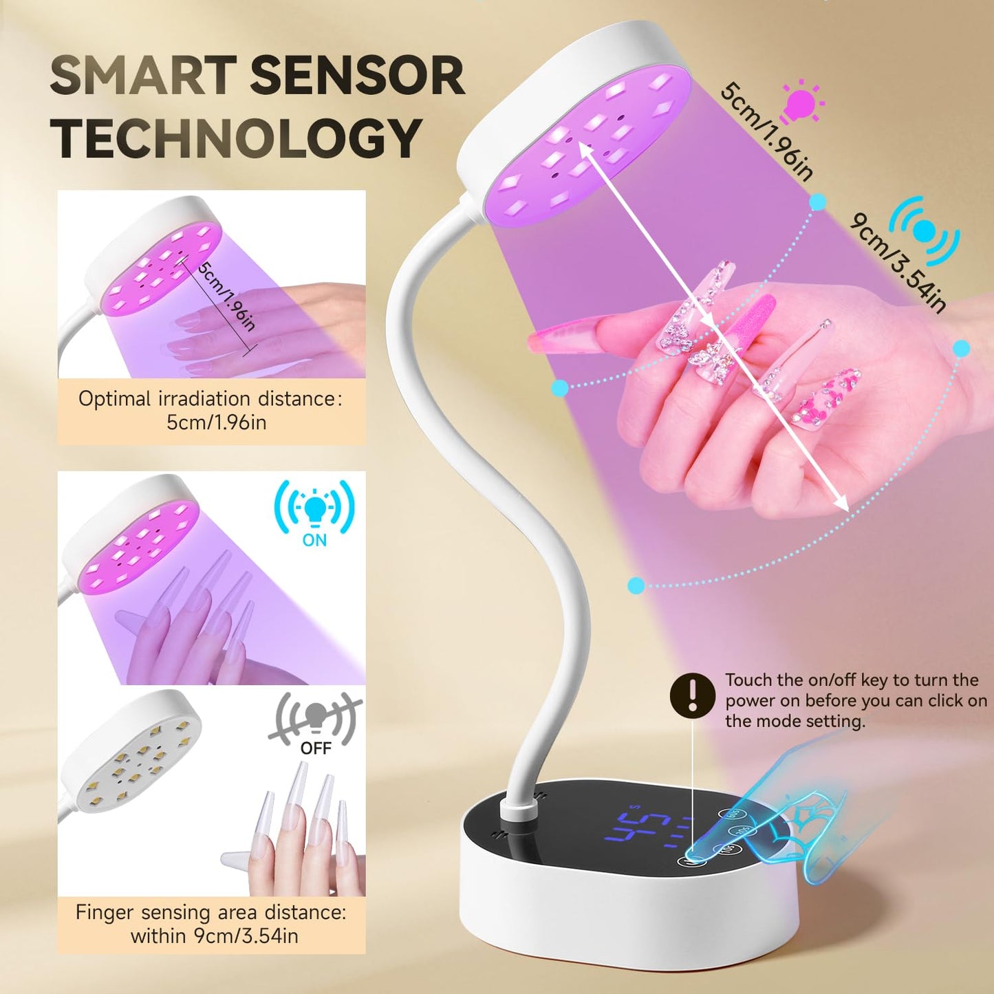 AORAEM UV Nail Lamp, Gooseneck Mini U V Light for Gel Nails, 36W Rechargeable LED Flash Cure Lamps with 4 Timers & Auto Sensor, Quick Dry Professional Nail Dryer for Salon Home DIY Use, White