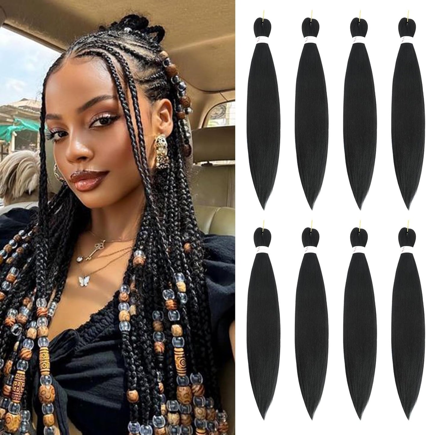 24-Inch Pre-Stretched Braiding Hair - 8 Packs Soft Yaki Texture for Crochet & Twists