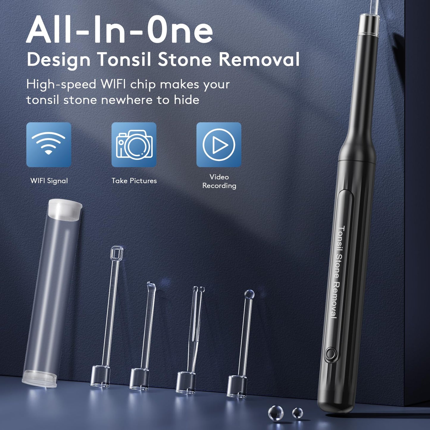 Tonsil Stone Removal Kit with Camera- 2025 Upgraded Tonsil Stone Remover Tool Connect with WIFI - Visual Led Light Tonsillolith Removal Tool with 4 Head Attachments (Black)