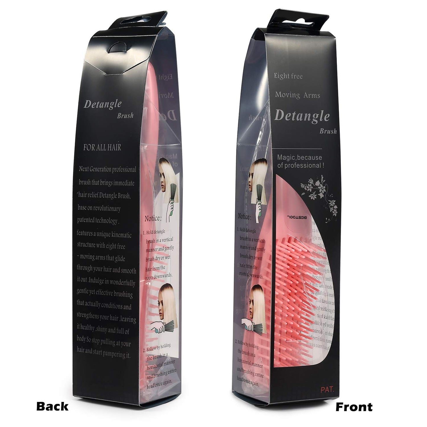 BESTOOL Hair Brush, Detangling Brush for Natural Black and Curly Hair (Pink, Afro 3/4abc), Ideal for Wet or Dry Hair