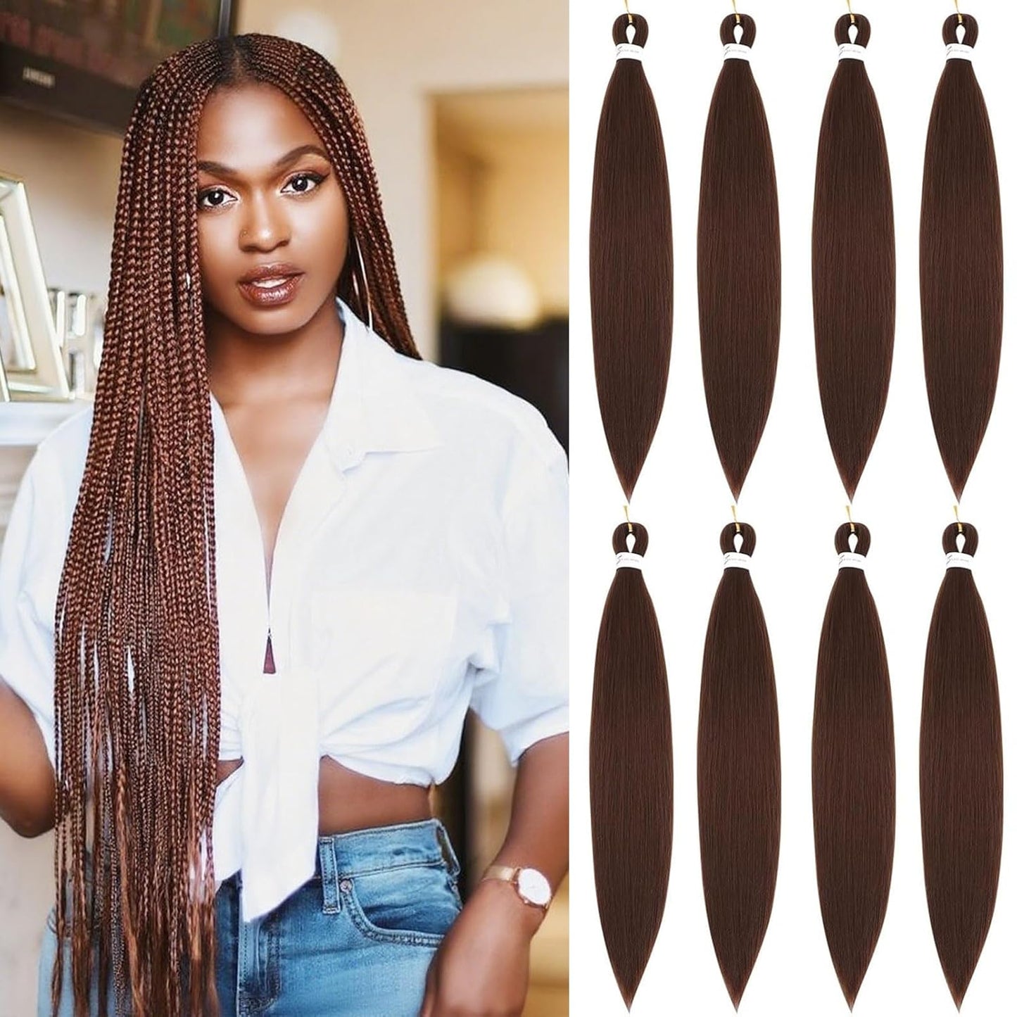 24-Inch Pre-Stretched Braiding Hair - 8 Packs Soft Yaki Texture for Crochet & Twists