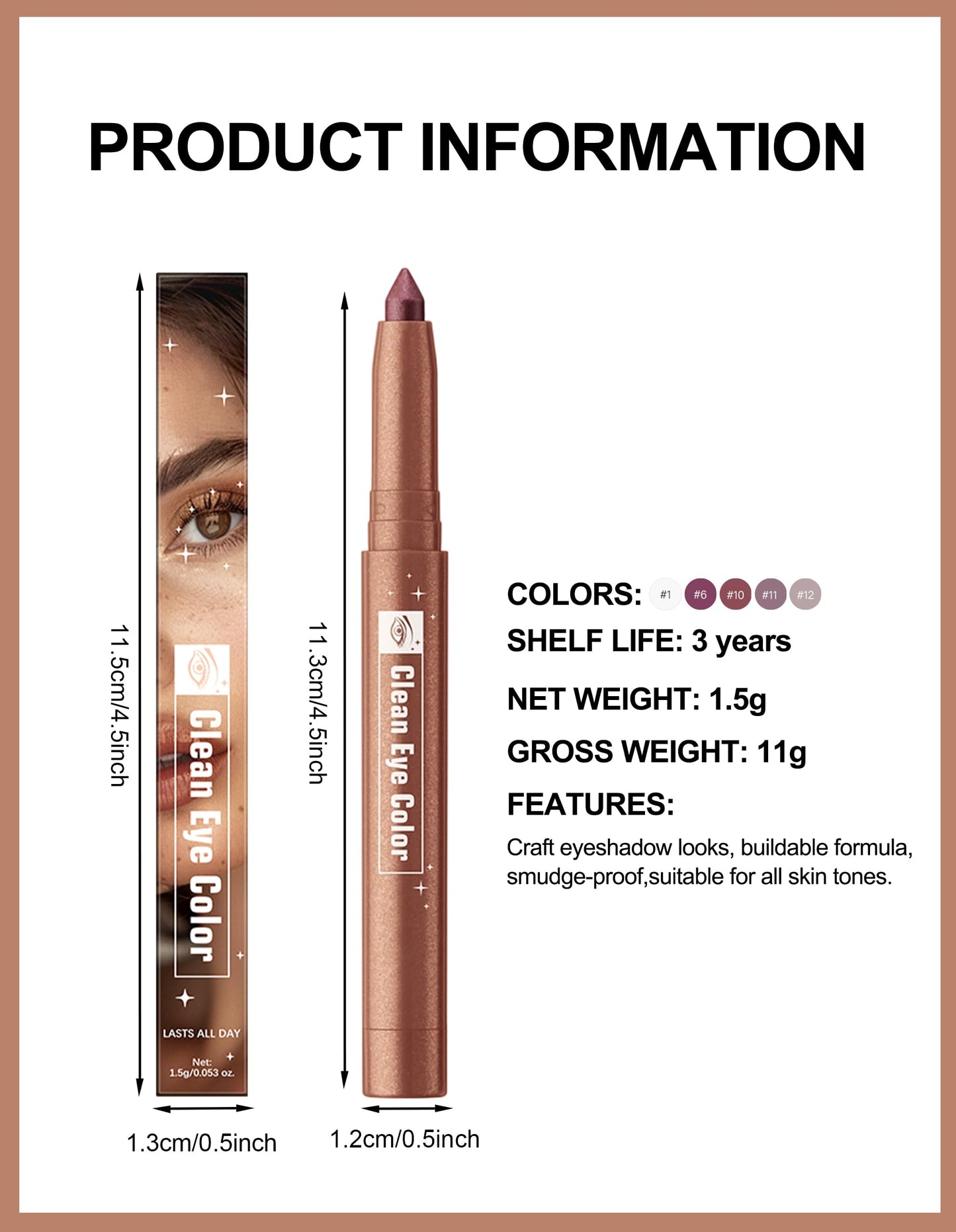 Erinde Cream Eyeshadow Stick, Metallic Eye Brightener Stick, Shimmer Creamy Eye Shadow Sticks with Built-in Sharpener, Long Lasting Waterproof Glitter Highlighter Eye Liner Pencil, 10