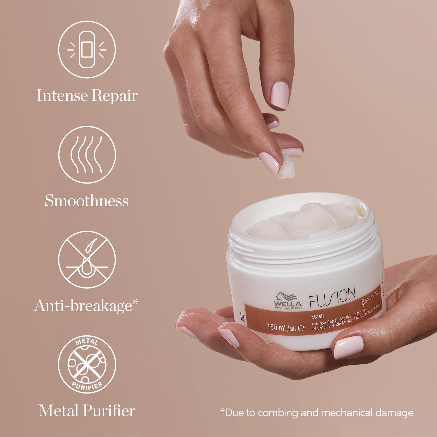 Wella Professionals Fusion Intense Repair Mask for Damaged Hair | Repairs, Strengthens & Protects Against Breakage for Smooth, Silky Hair | 5.07 Fl Oz