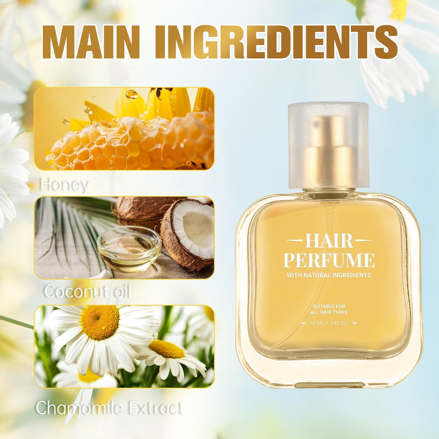 Hair Perfume for Women – Fresh Hair Fragrance with Honey, Coconut Oil, and Chamomile Extract, Odor-Removing, Nourishing & Long-Lasting Scent for Smooth and Beautiful Hair