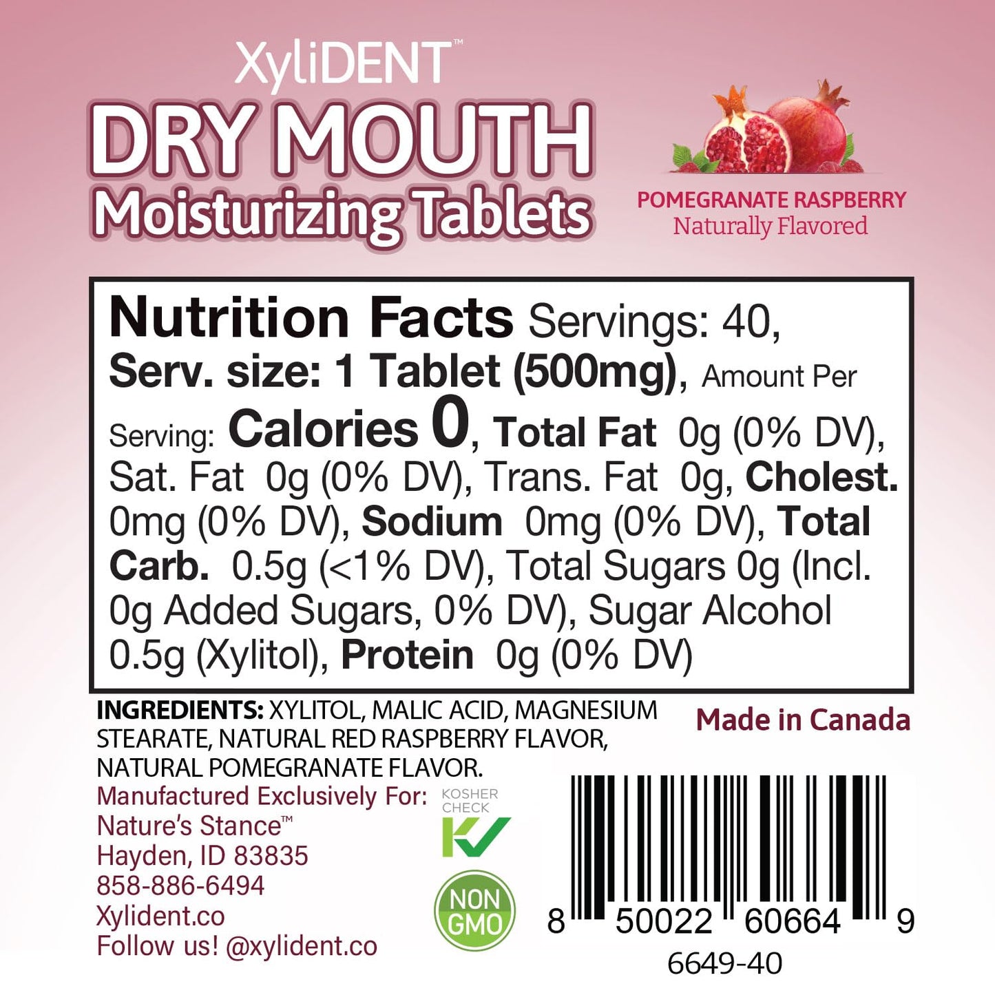 Nature's Stance XyliDENT Xylitol Tablets for Dry Mouth Relief - Stimulates Saliva, Freshens Breath, Reduces Acid Production, Fast Acting Relief, 40 Count (Pomegranate Raspberry)
