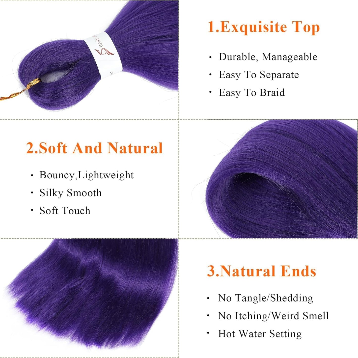 24-Inch Pre-Stretched Braiding Hair - 8 Packs Soft Yaki Texture for Crochet & Twists