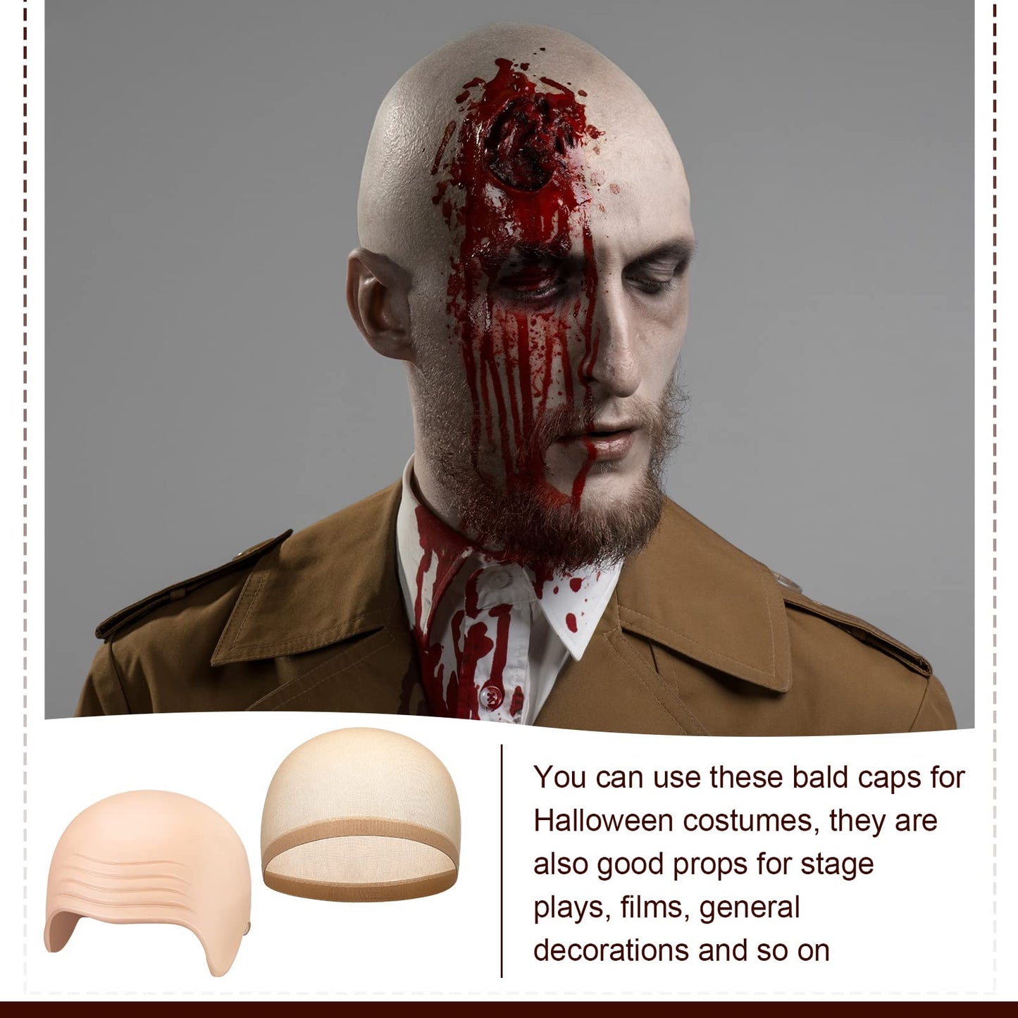 WILLBOND 4 Pcs Halloween Bald Caps Makeup Latex Bald Caps Head Wig hat Costume Accessories for Adults(Skin Color,Simple Style)
