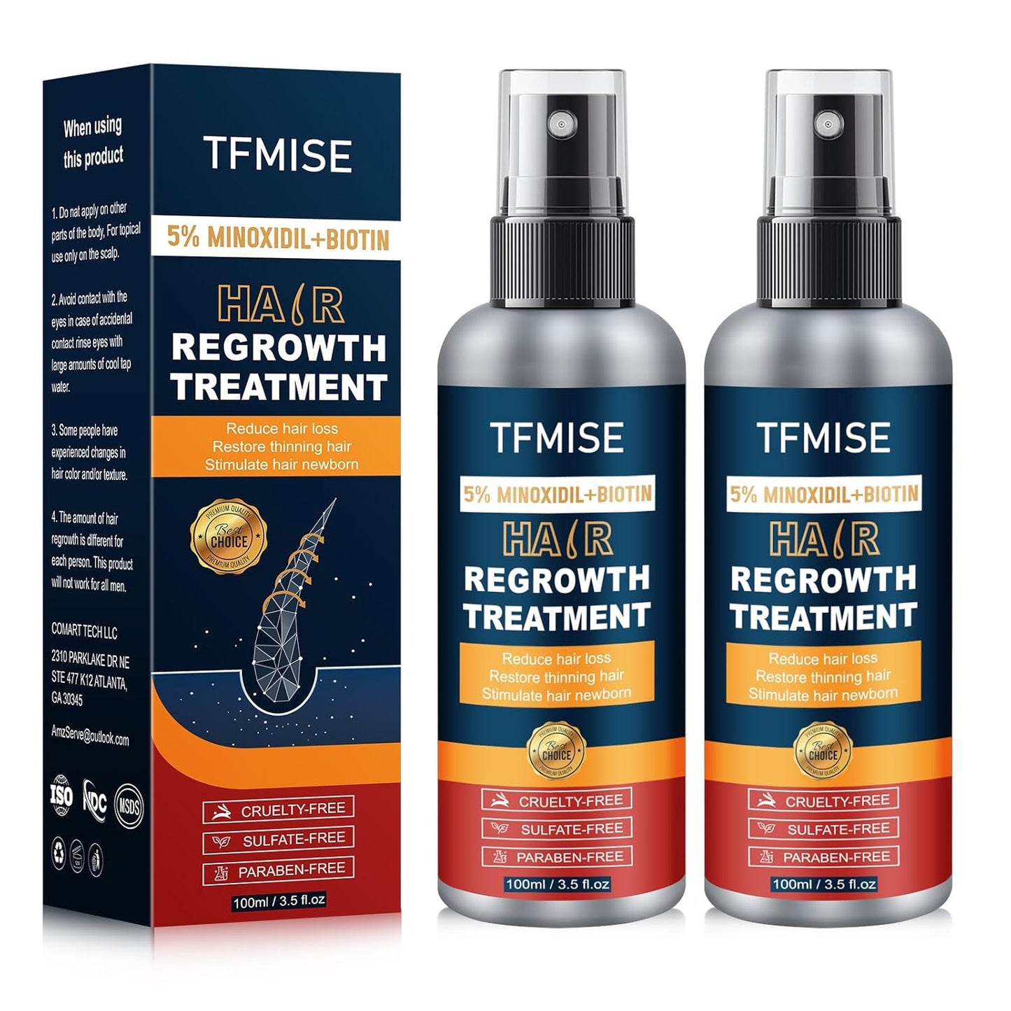 5% Minoxidil Spray for Men & Women - Extra Strength Hair Growth Solution with Biotin, 3.38 Fl. Oz