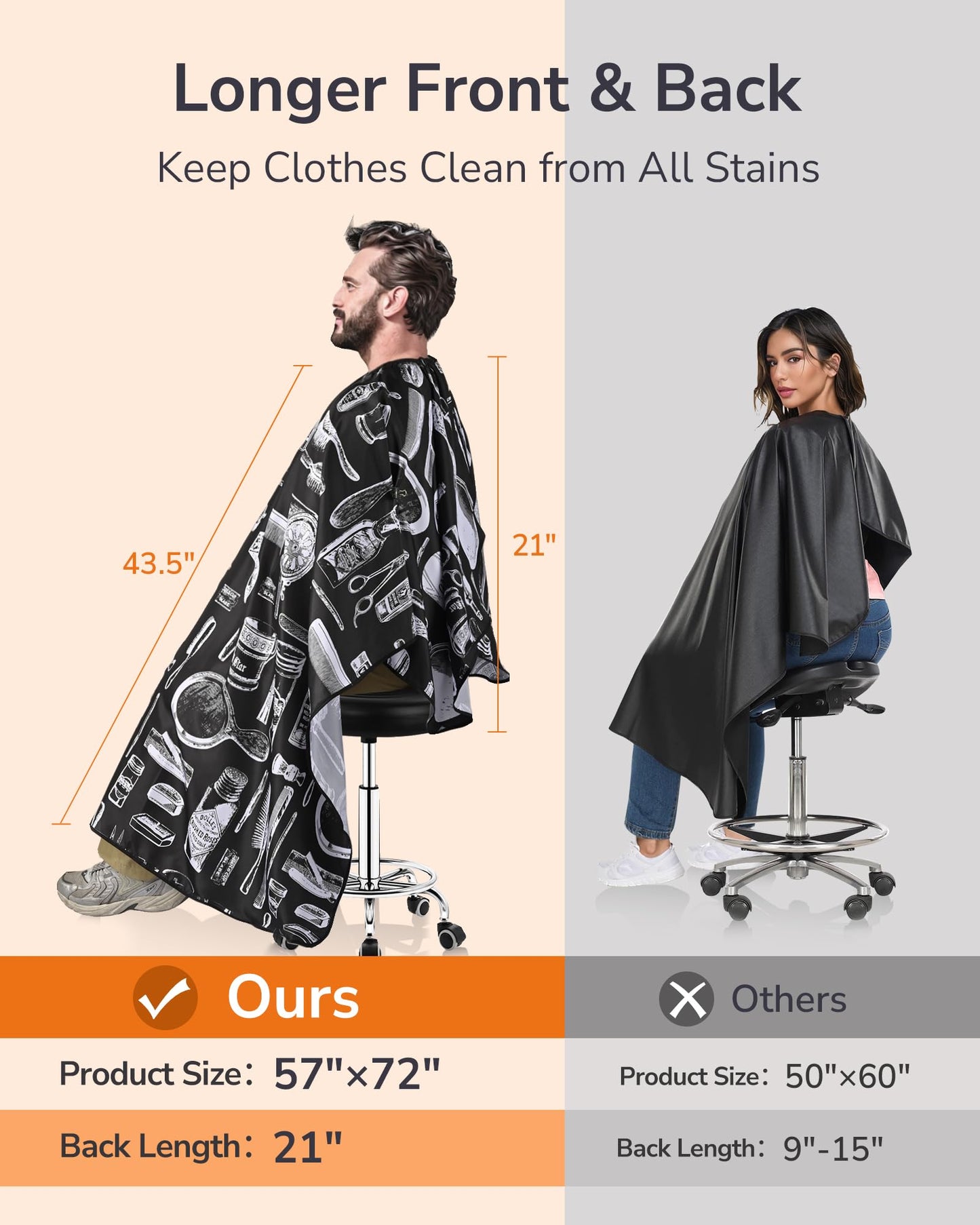 ULG Professional Hair Cutting Cape with Neck Duster Brush Waterproof Extra Large Size Salon Barber Cape Haircut Cape for Men Women and Kids, 57”×72” Full Body Coverage, Black with White Printing