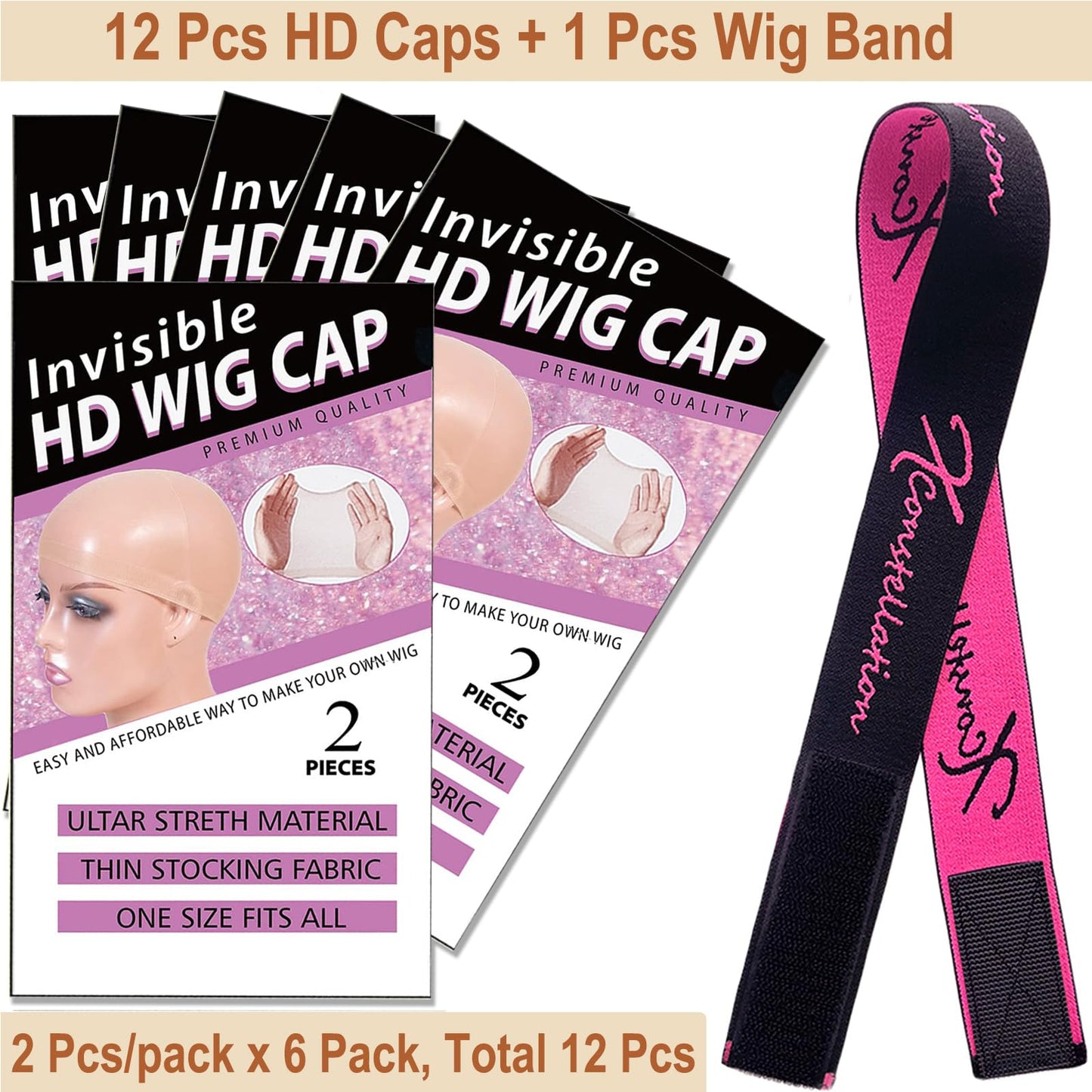 Xconstellation HD Wig Cap 12 Pcs Wig Caps For Women Transparent Wig Cap For Lace Front Wig Invisible Stocking Caps Sheer Wig Cap with Elastic Wig Band Set Wig Accessories(12 HD Wig Caps+1 Wig Band)