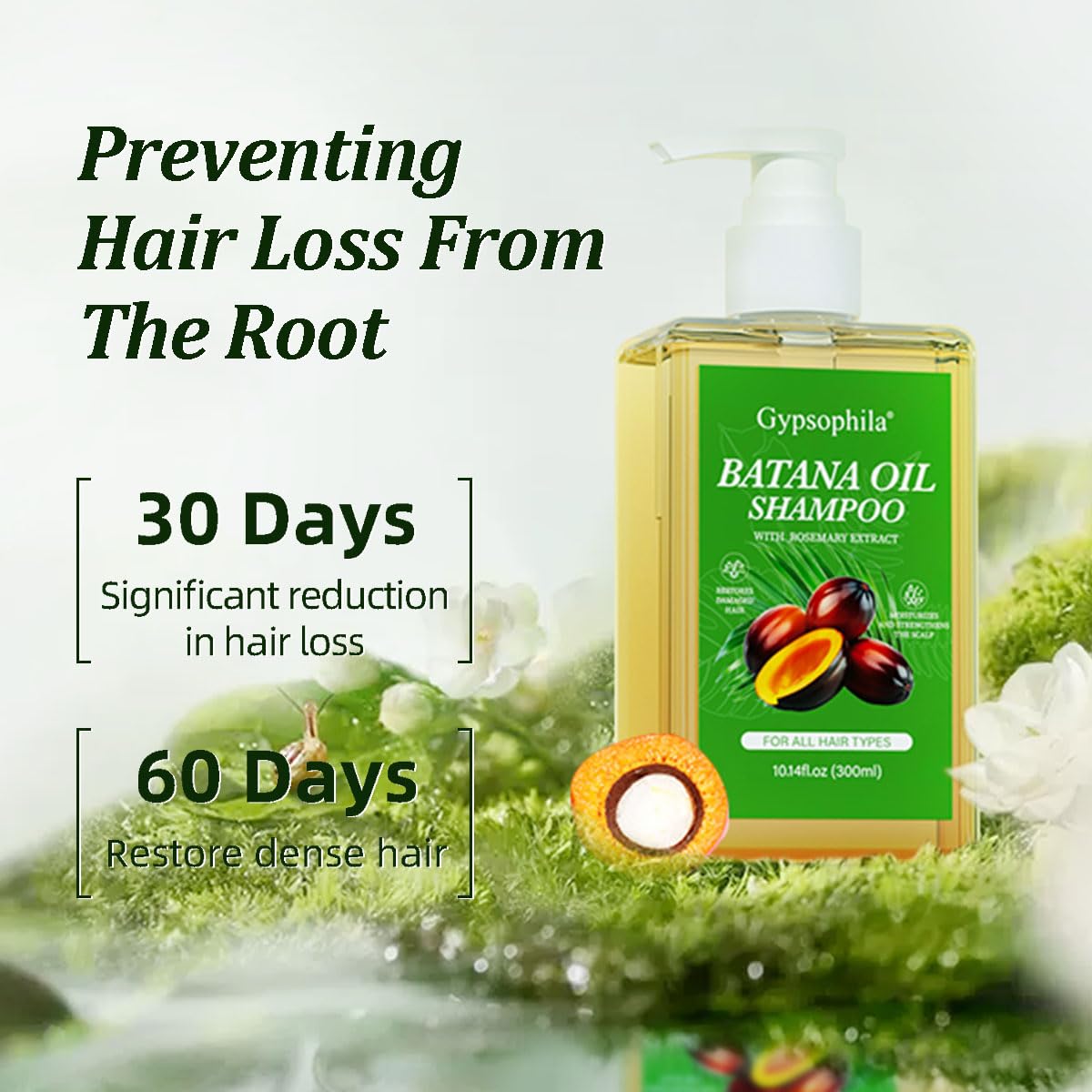 Gypsophila 2 Pack Batana Oil Shampoo for Hair Growth, Rosemary Shampoo – Nourishing & Rejuvenating for Softness & Volume, Suitable for Men & Women, Reduces Hair Loss